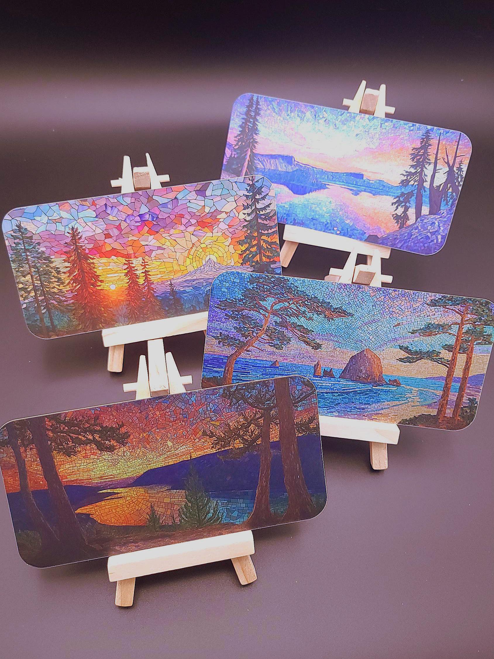 Holographic Oregon Nature Stickers: Crater Lake, Columbia River Gorge (Set of 4)