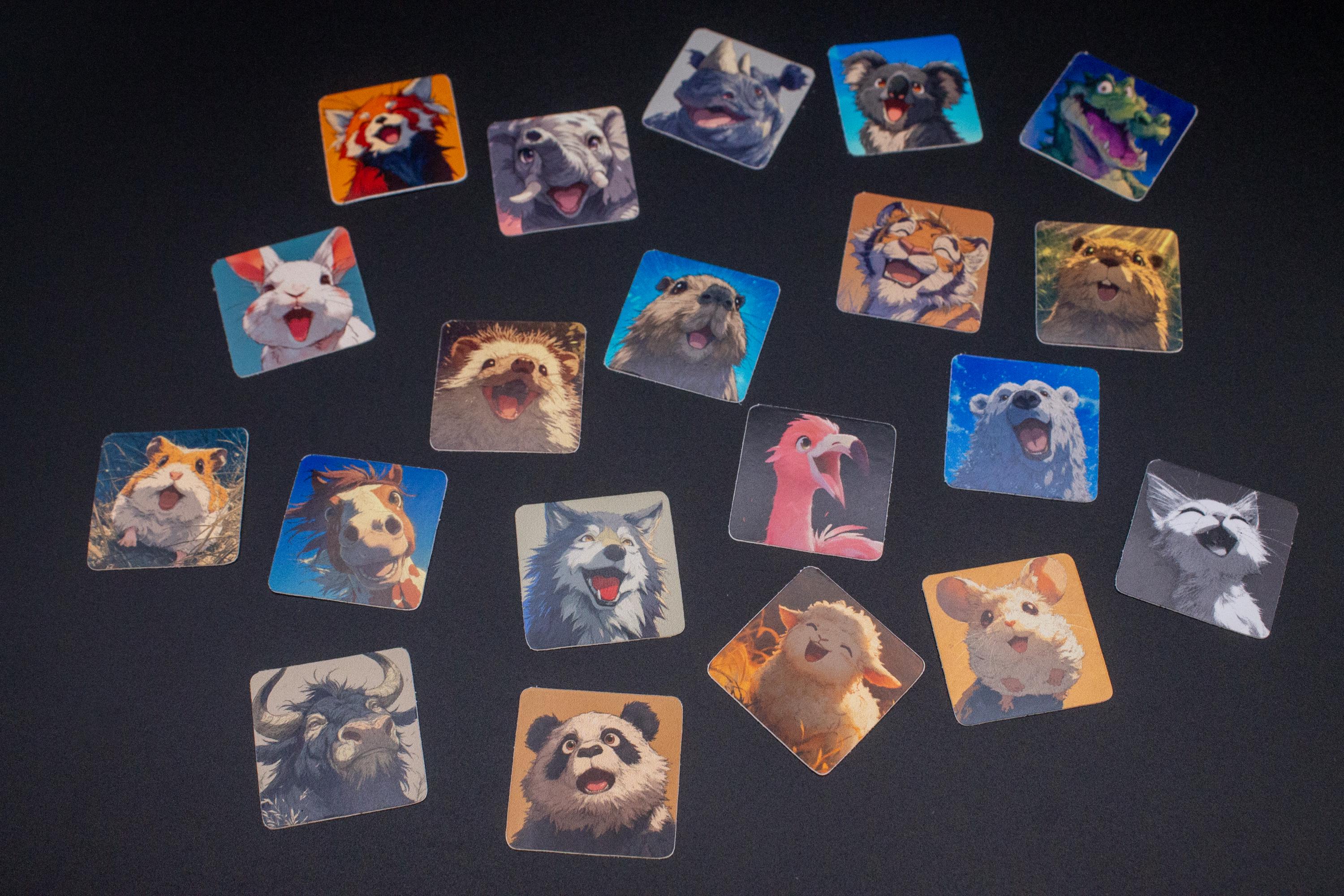 Cute Mini Anime Style Animal Stickers (Set of 20), 1x1 Inch