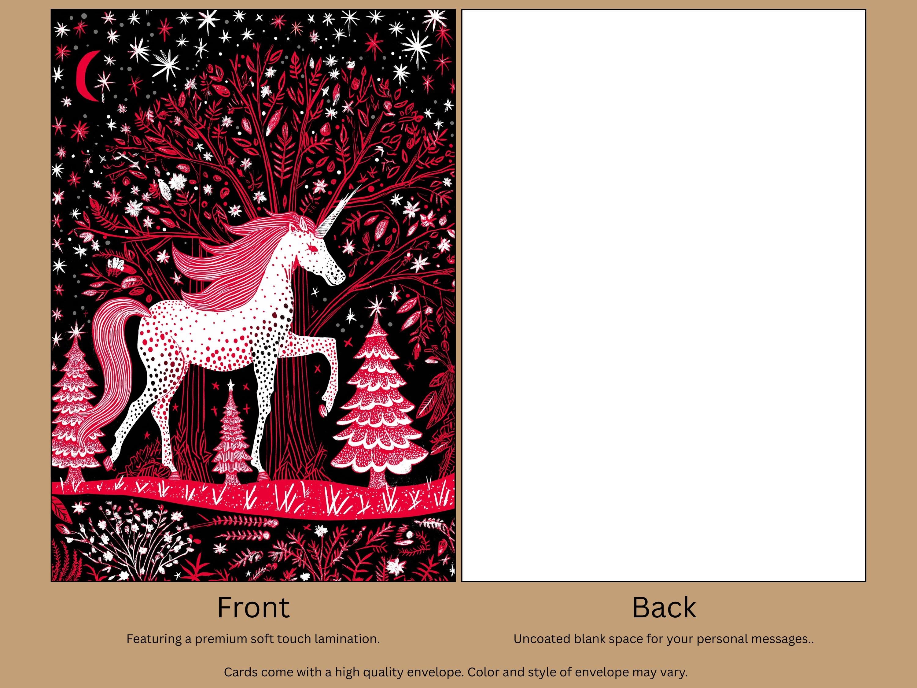 Red Unicorn Christmas Card: Art Print with Envelope