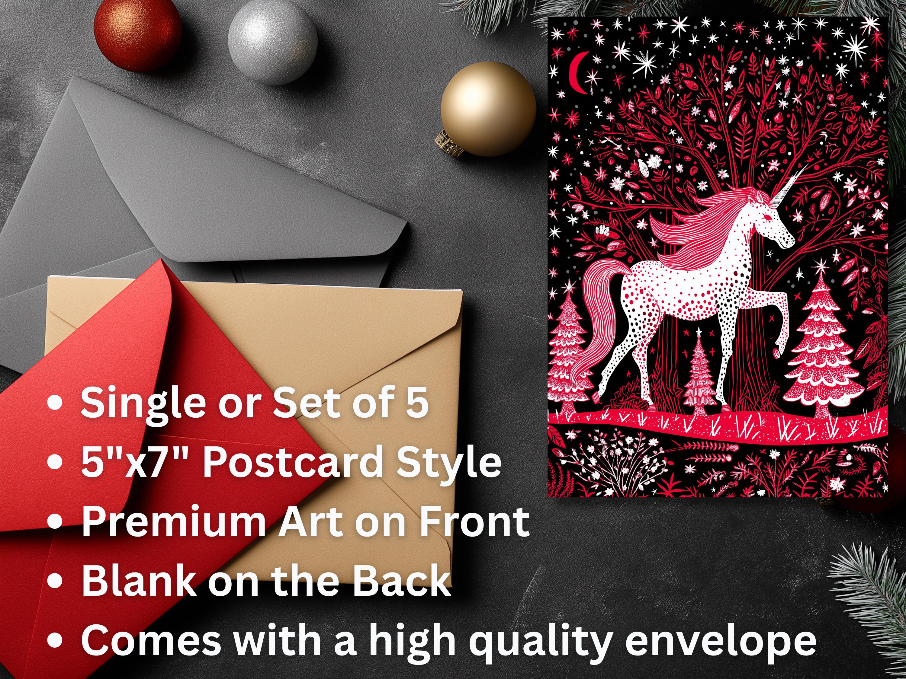 Red Unicorn Christmas Card: Art Print with Envelope