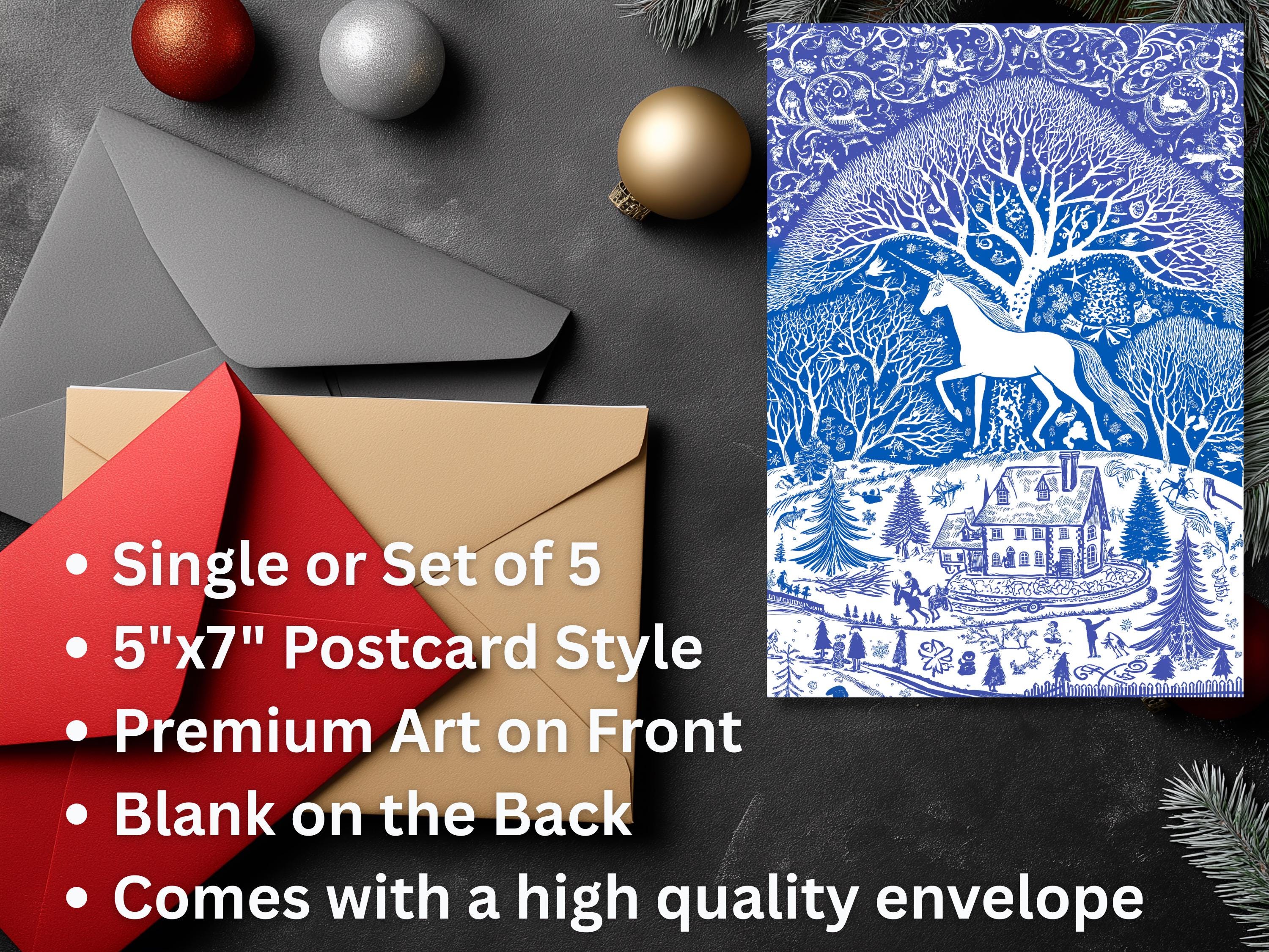 Unicorn Christmas Card: Blue Art Print with Envelope