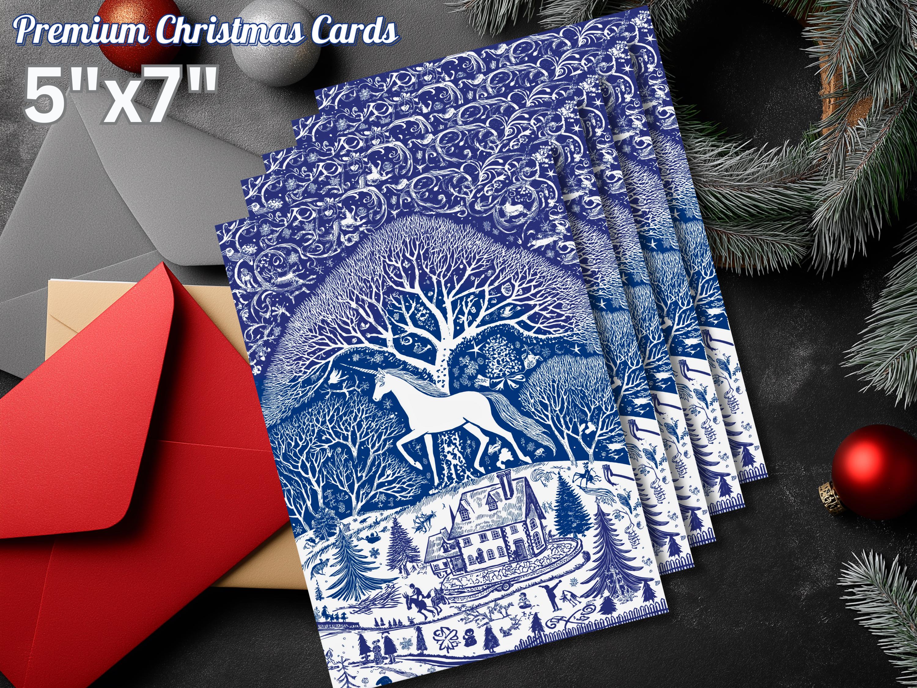Unicorn Christmas Card: Blue Art Print with Envelope