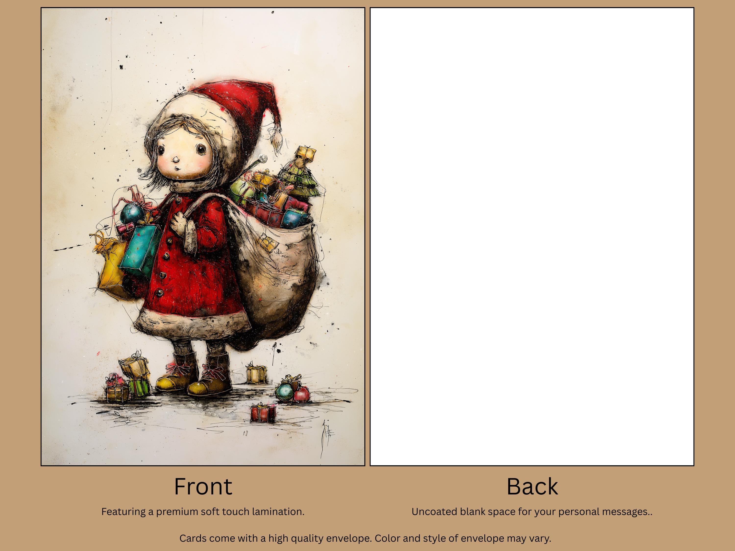 Little Girl Santa Christmas Card: Art Print Greeting Card