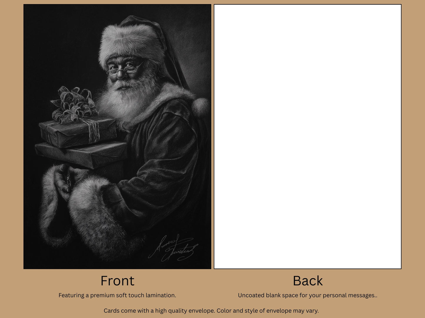 Santa Christmas Card, Classic Black and White Art Print