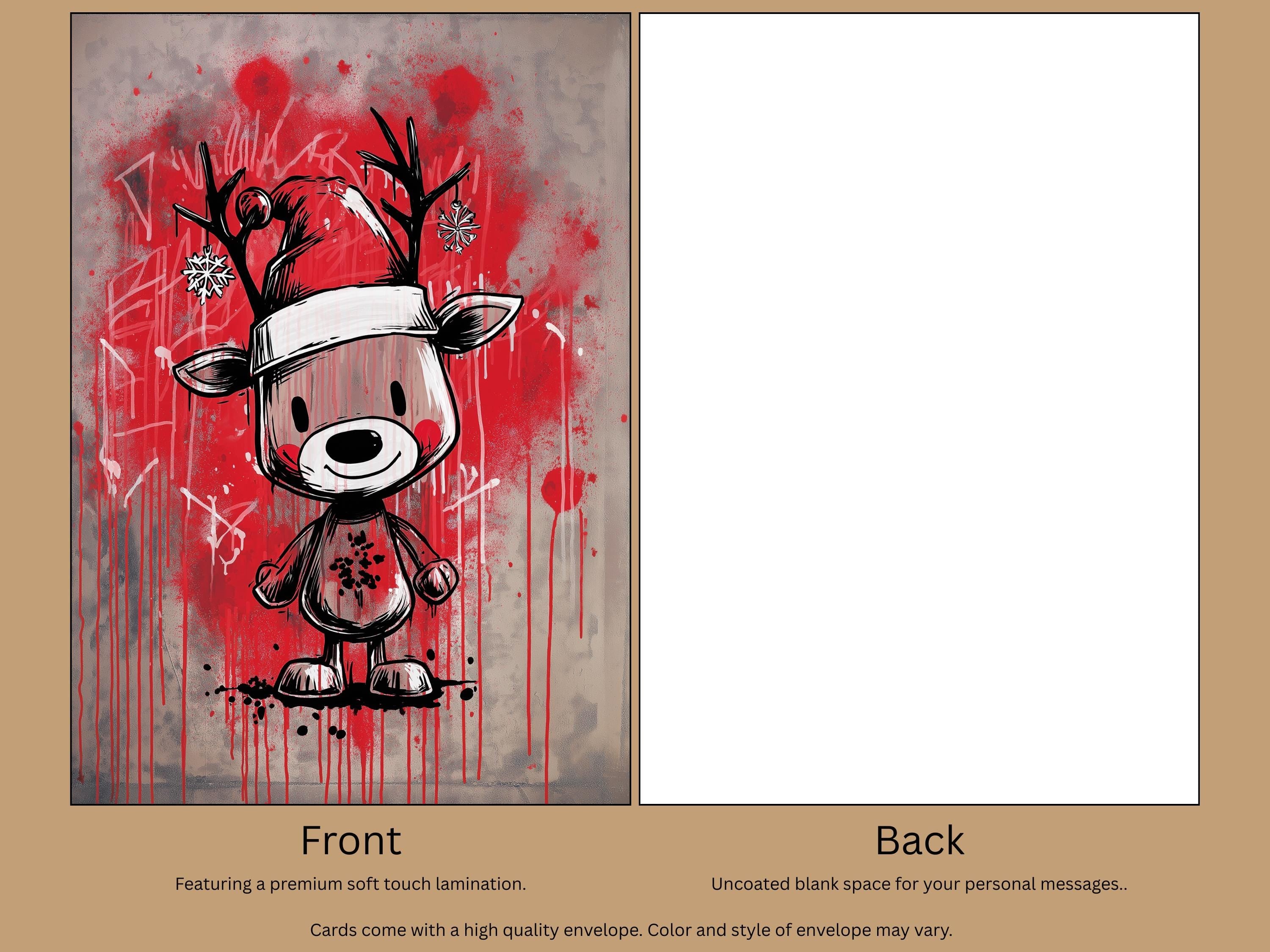 Cute Christmas Card, Graffiti Reindeer Christmas, Art Print Christmas Card