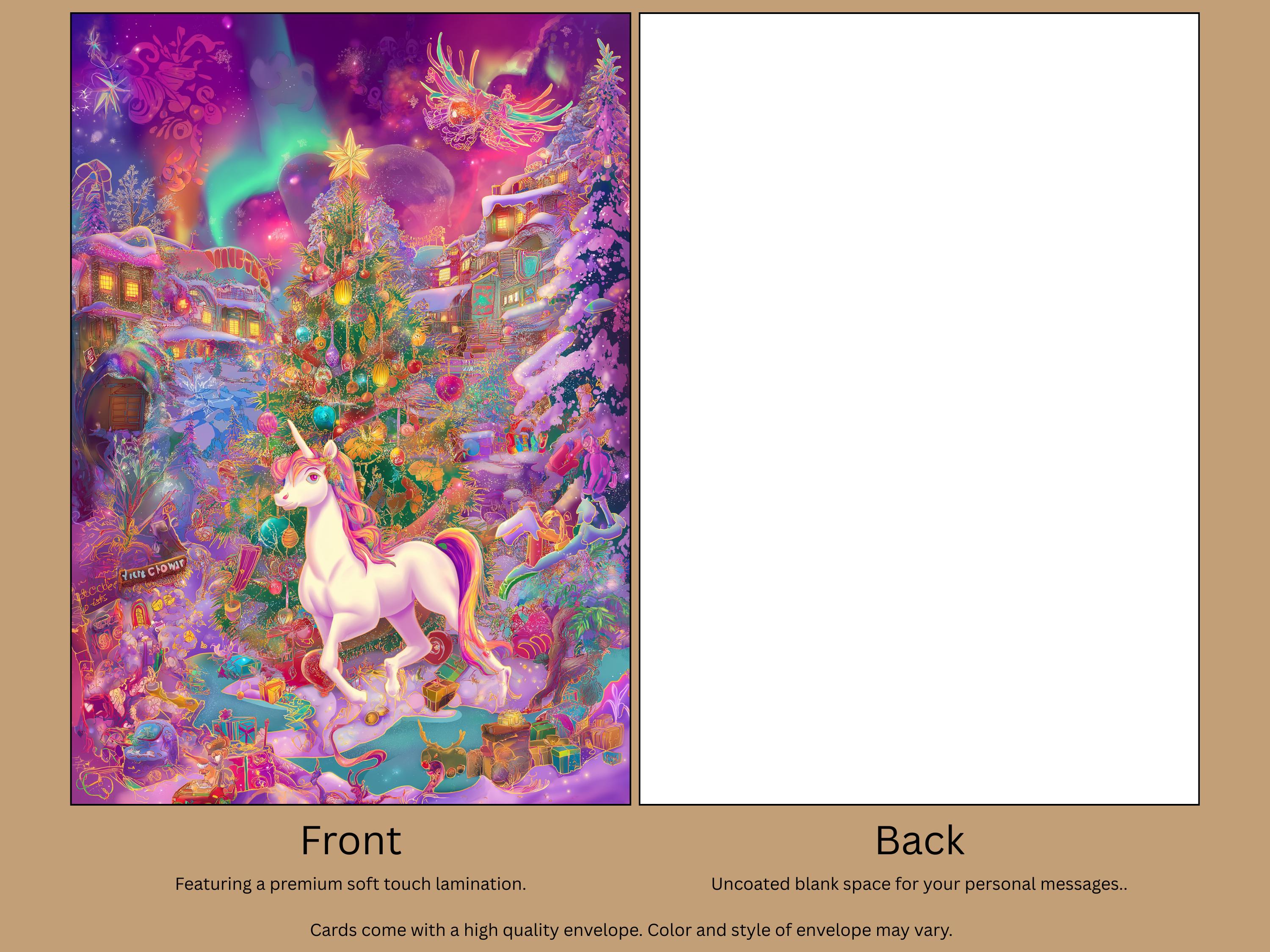 Unicorn Christmas Card: Colorful Art Print with Envelope