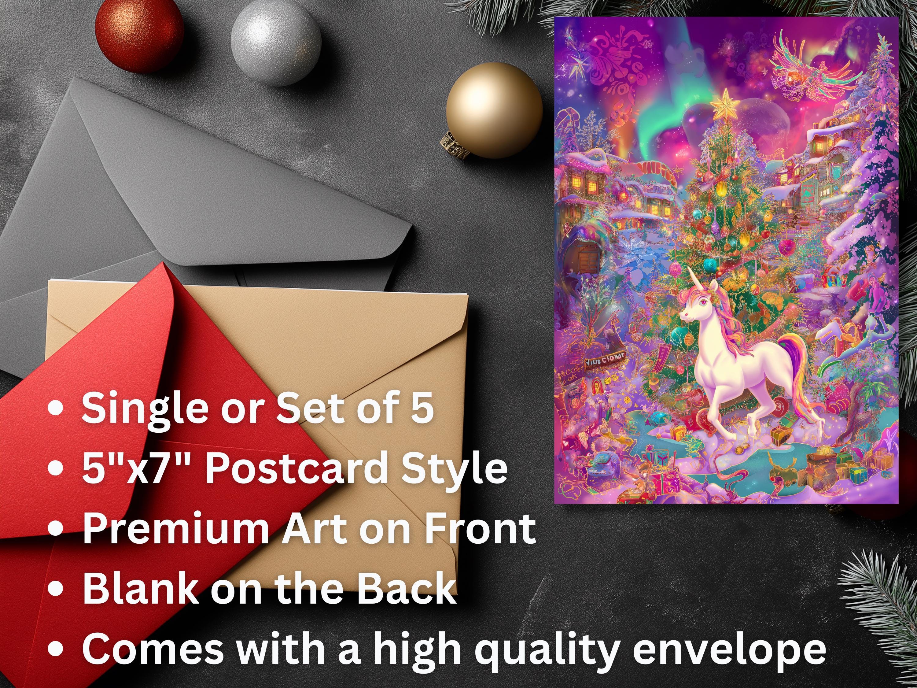 Unicorn Christmas Card: Colorful Art Print with Envelope
