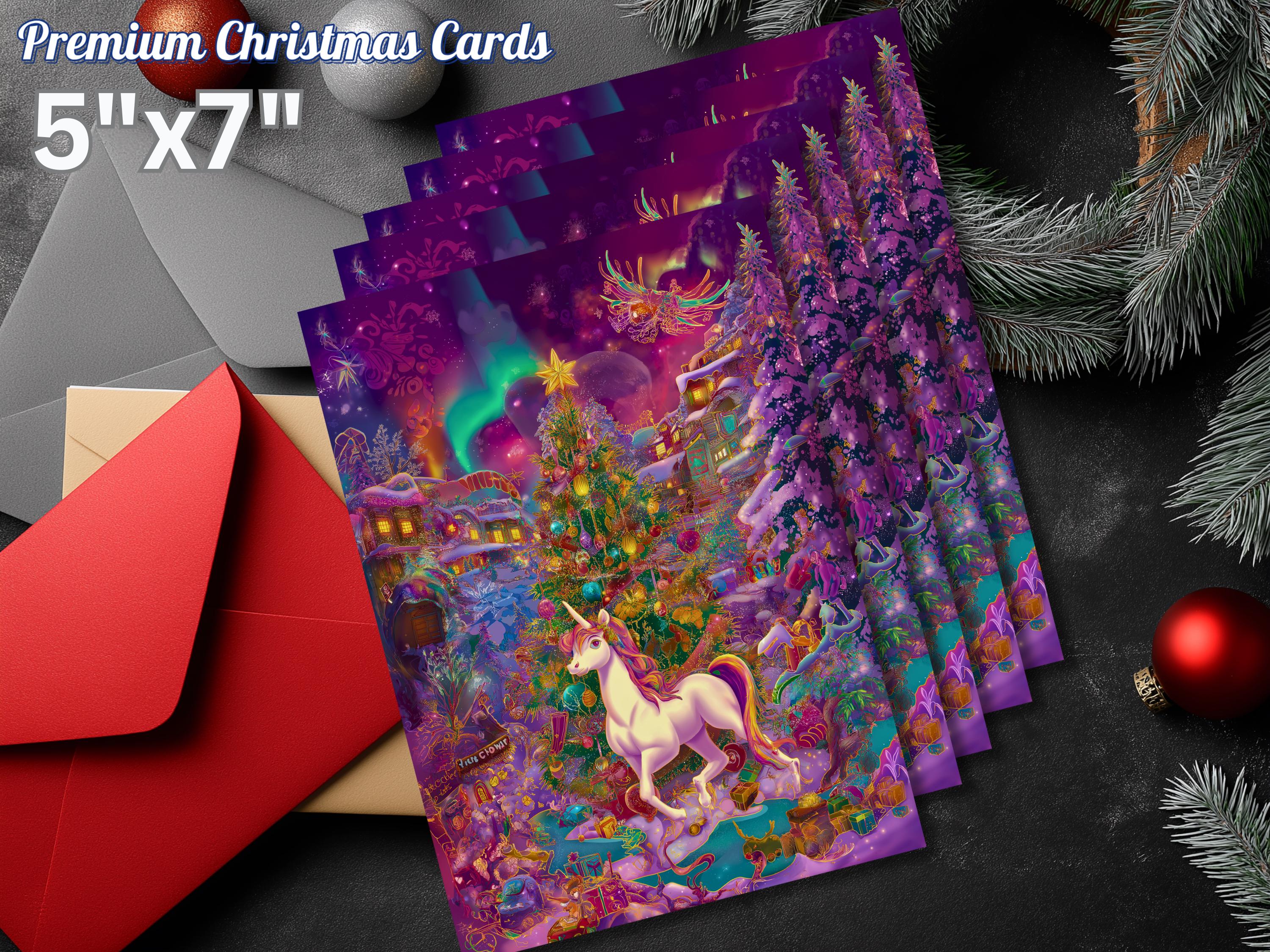 Unicorn Christmas Card: Colorful Art Print with Envelope