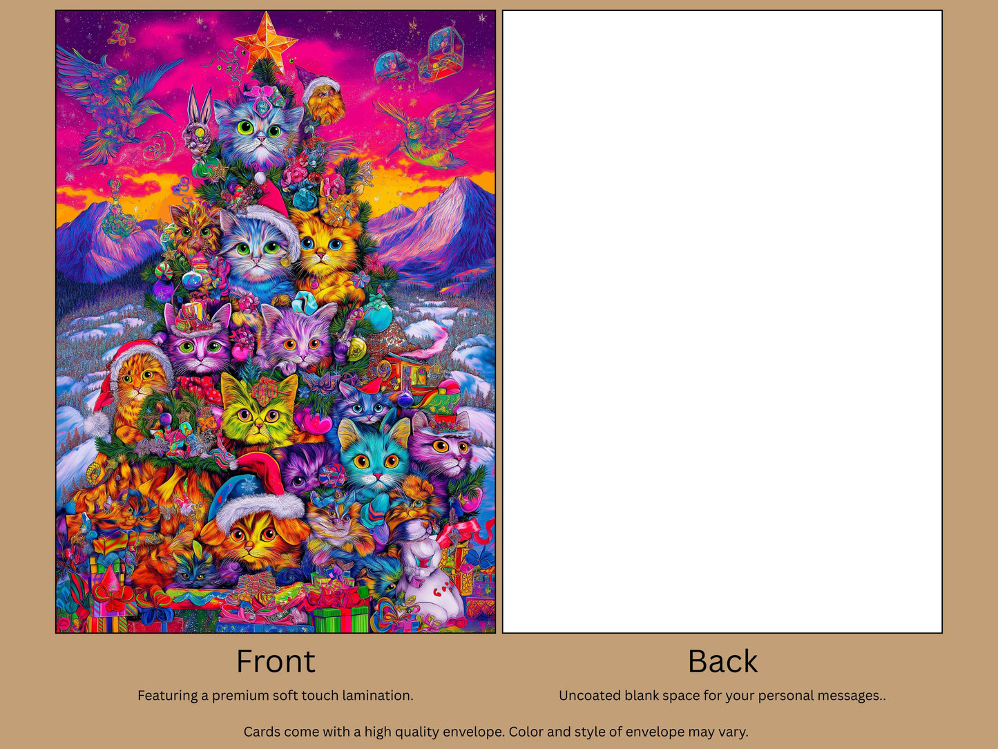 Cat Christmas Tree Art Print Card