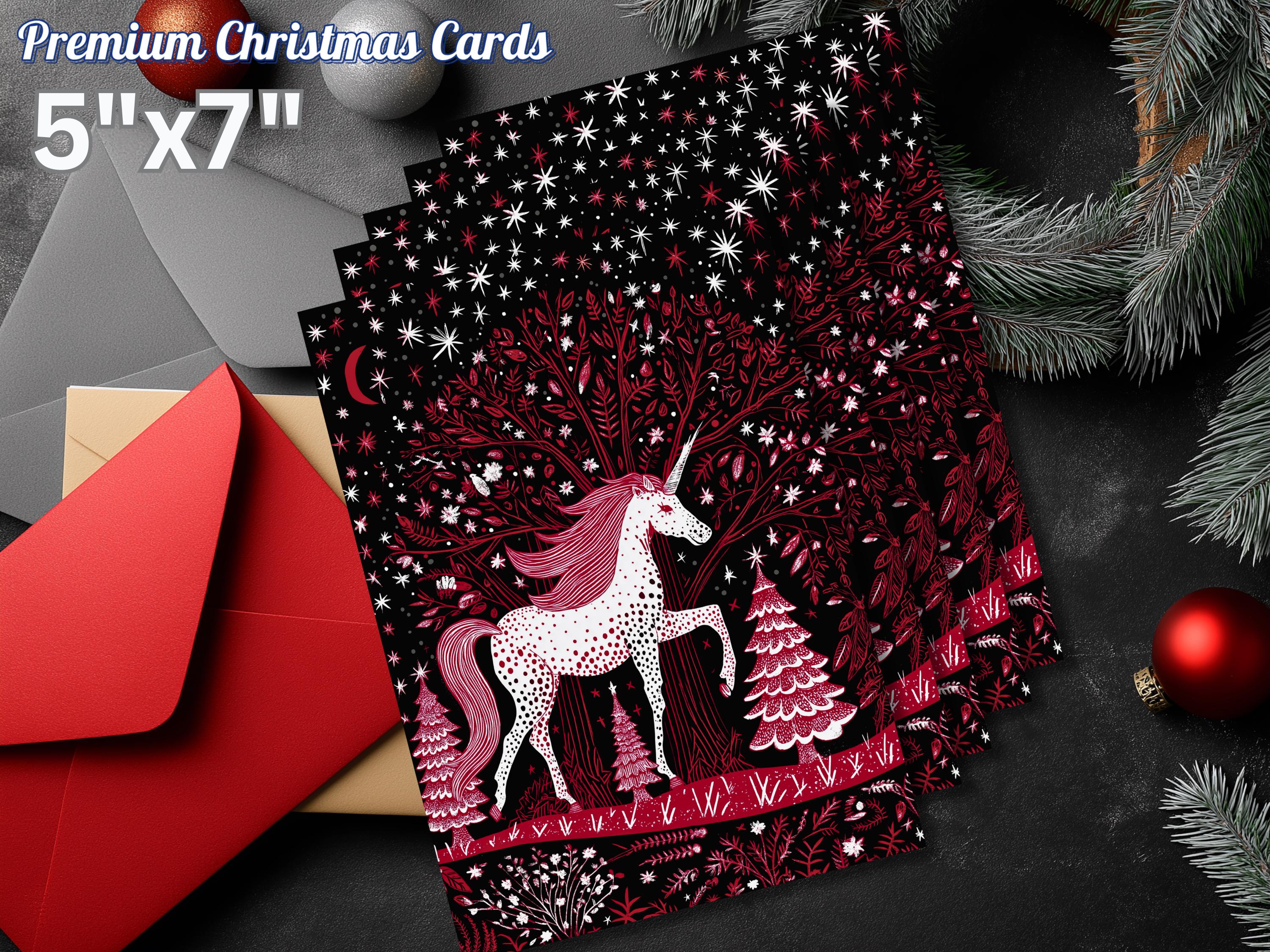 Red Unicorn Christmas Card: Art Print with Envelope