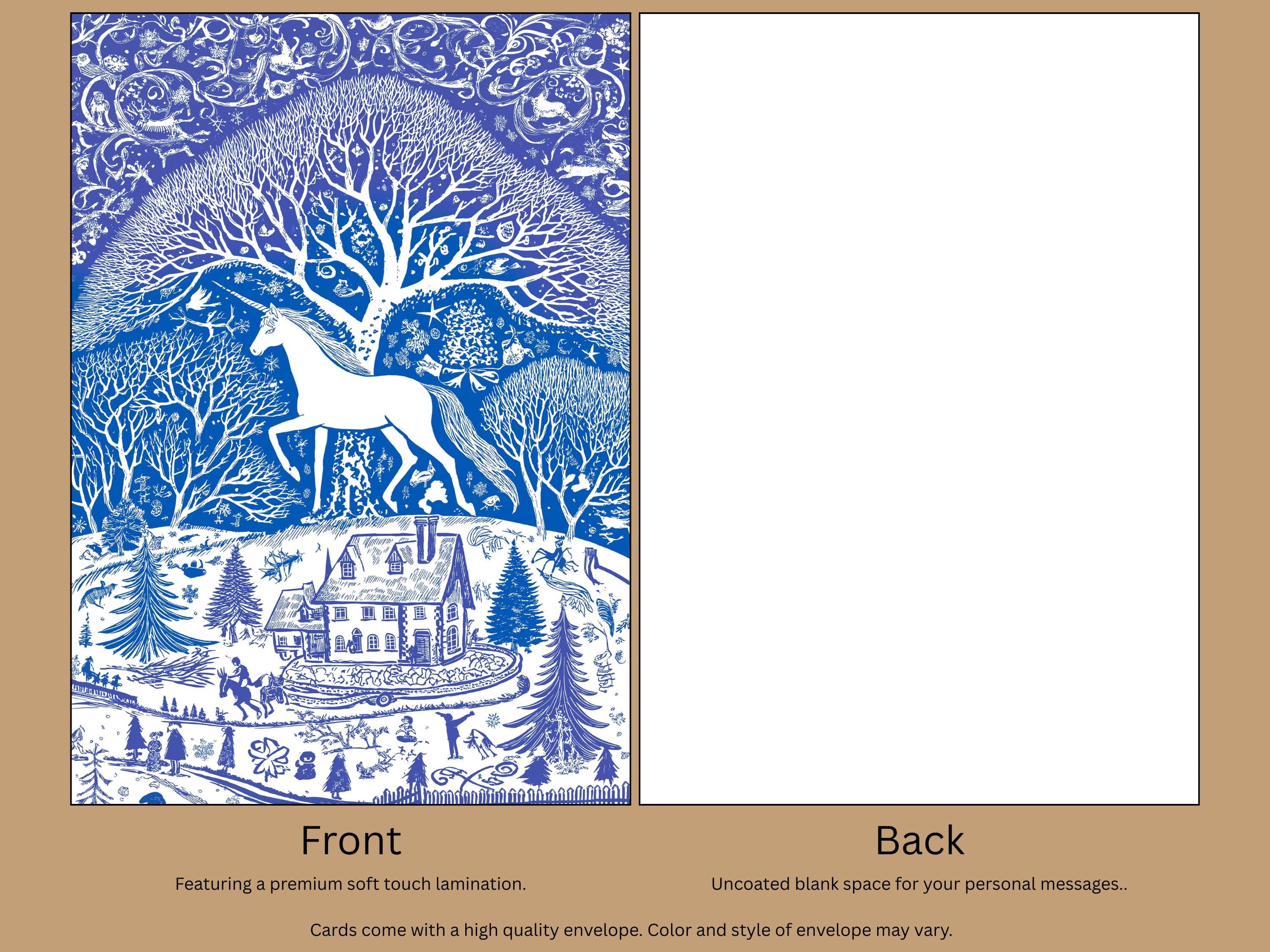Unicorn Christmas Card: Blue Art Print with Envelope