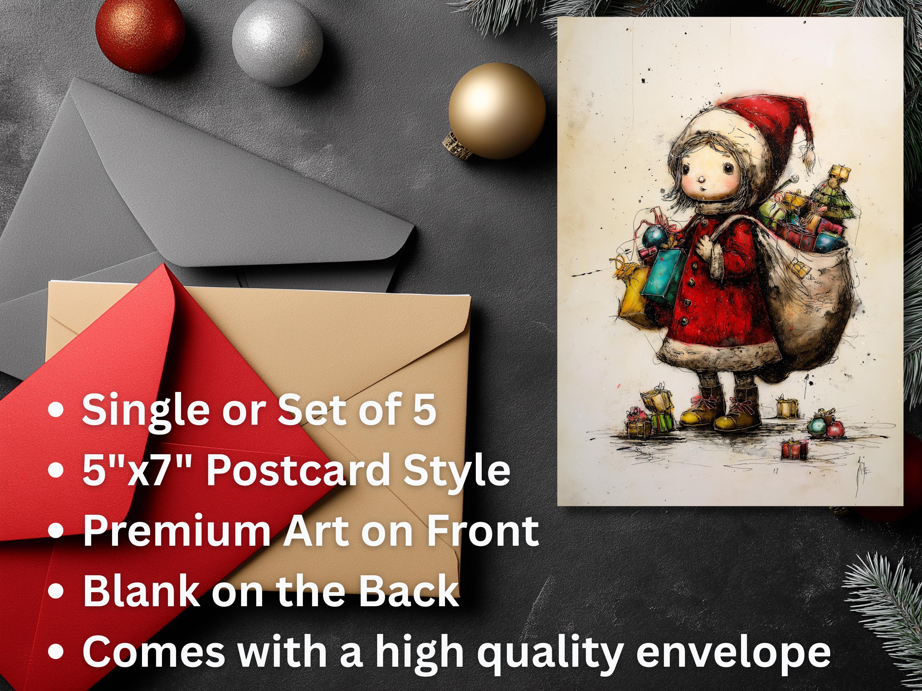Little Girl Santa Christmas Card: Art Print Greeting Card