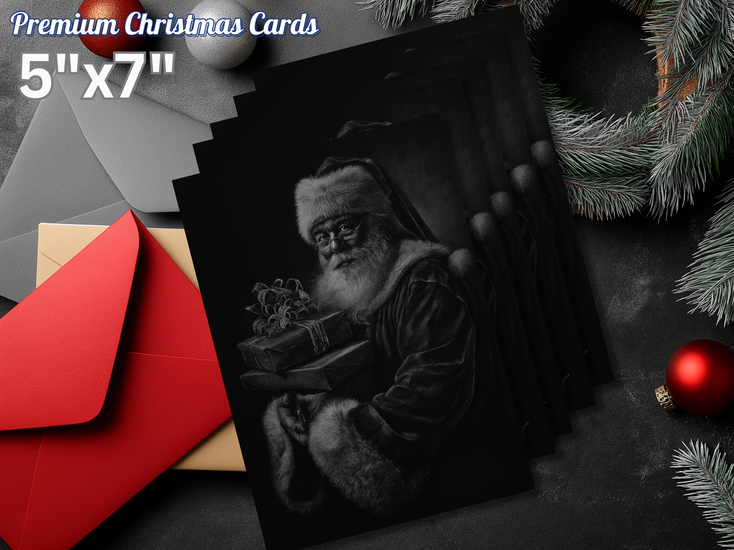 Cute Christmas Card, Santa in Black and White, Art Print Christmas Card