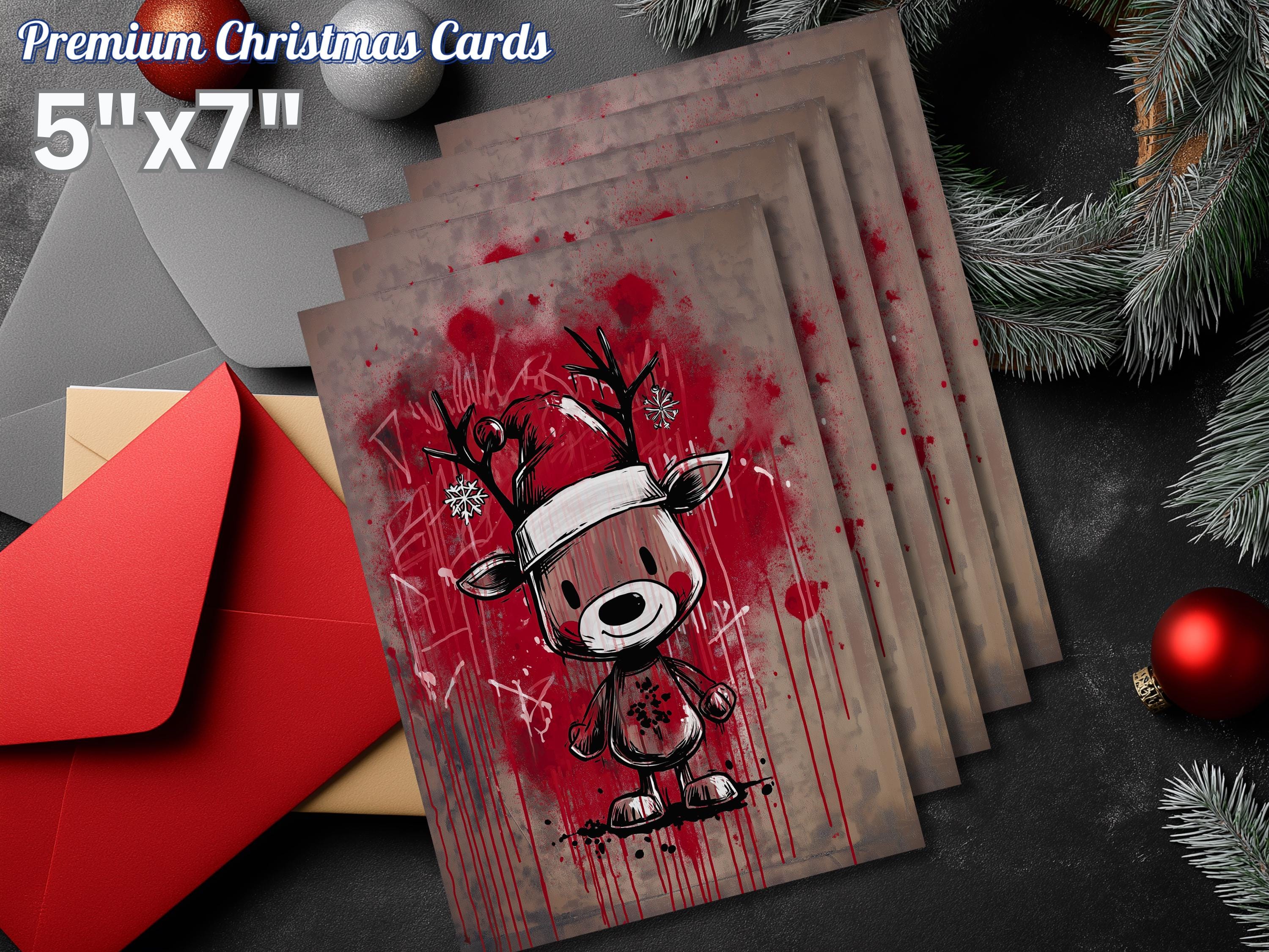 Cute Christmas Card, Graffiti Reindeer Christmas, Art Print Christmas Card