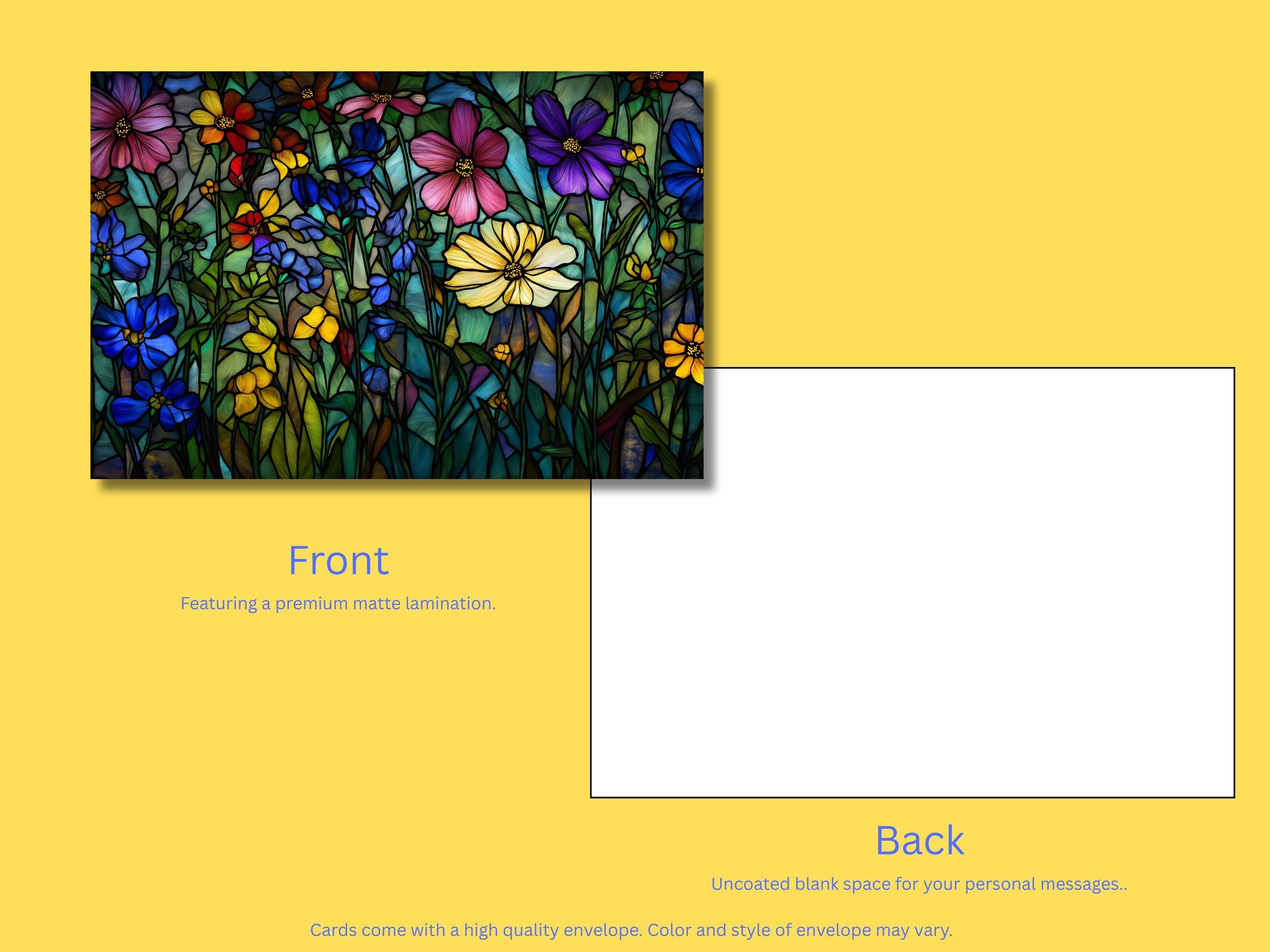 Floral Notecards with Envelope: Stained Glass Design, Blank Notecard, Any Occasion, Greeting Cards, Thank you Cards
