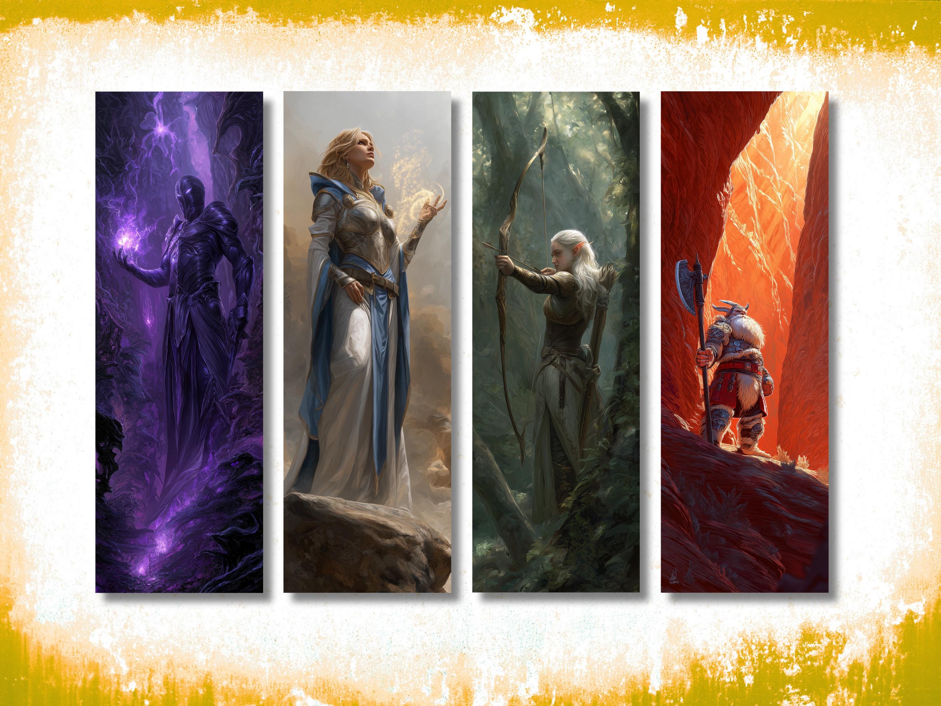 Fantasy Hero Bookmark Set (Set of 4), double sided, High Fantasy Bookmark, Premium Bookmarks