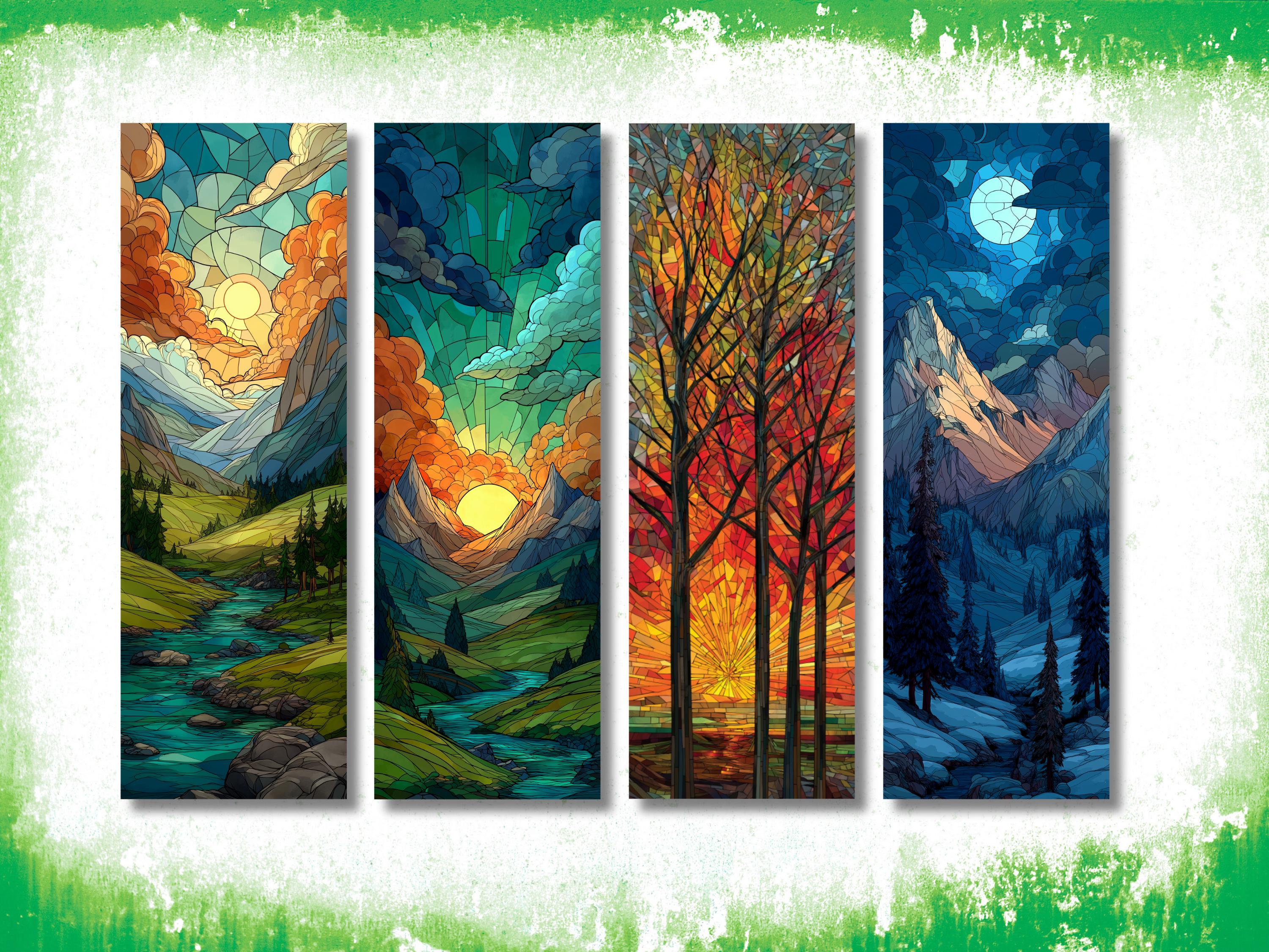 Four Seasons Hero Bookmark Set (Set of 4), double sided, High Fantasy Bookmark, Premium Bookmarks, Stained Glass Style, Nature Bookmarks