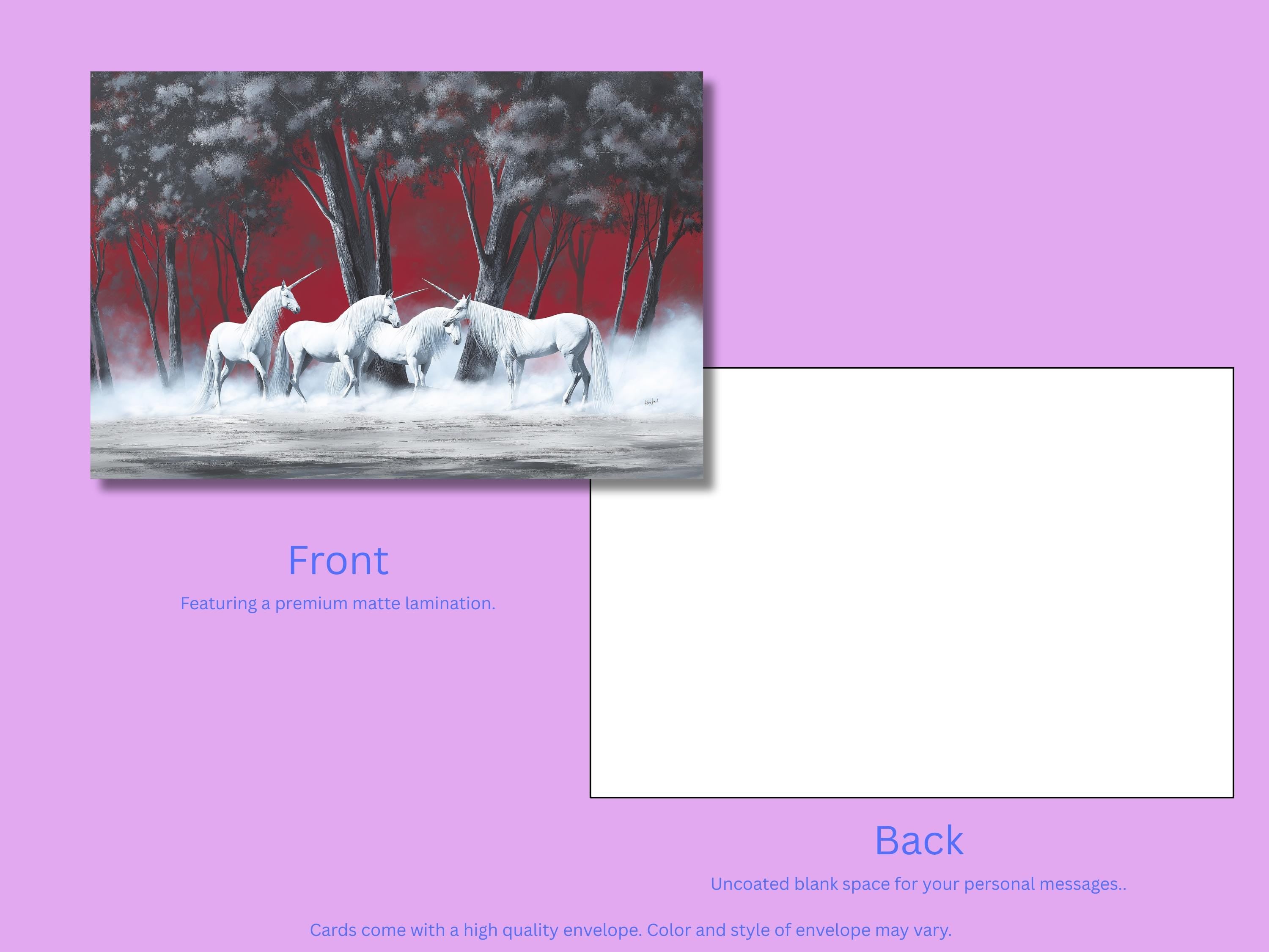 Unicorn Notecards with Envelope: Blank Notecard, Any Occasion, Greeting Cards, Thank you Cards