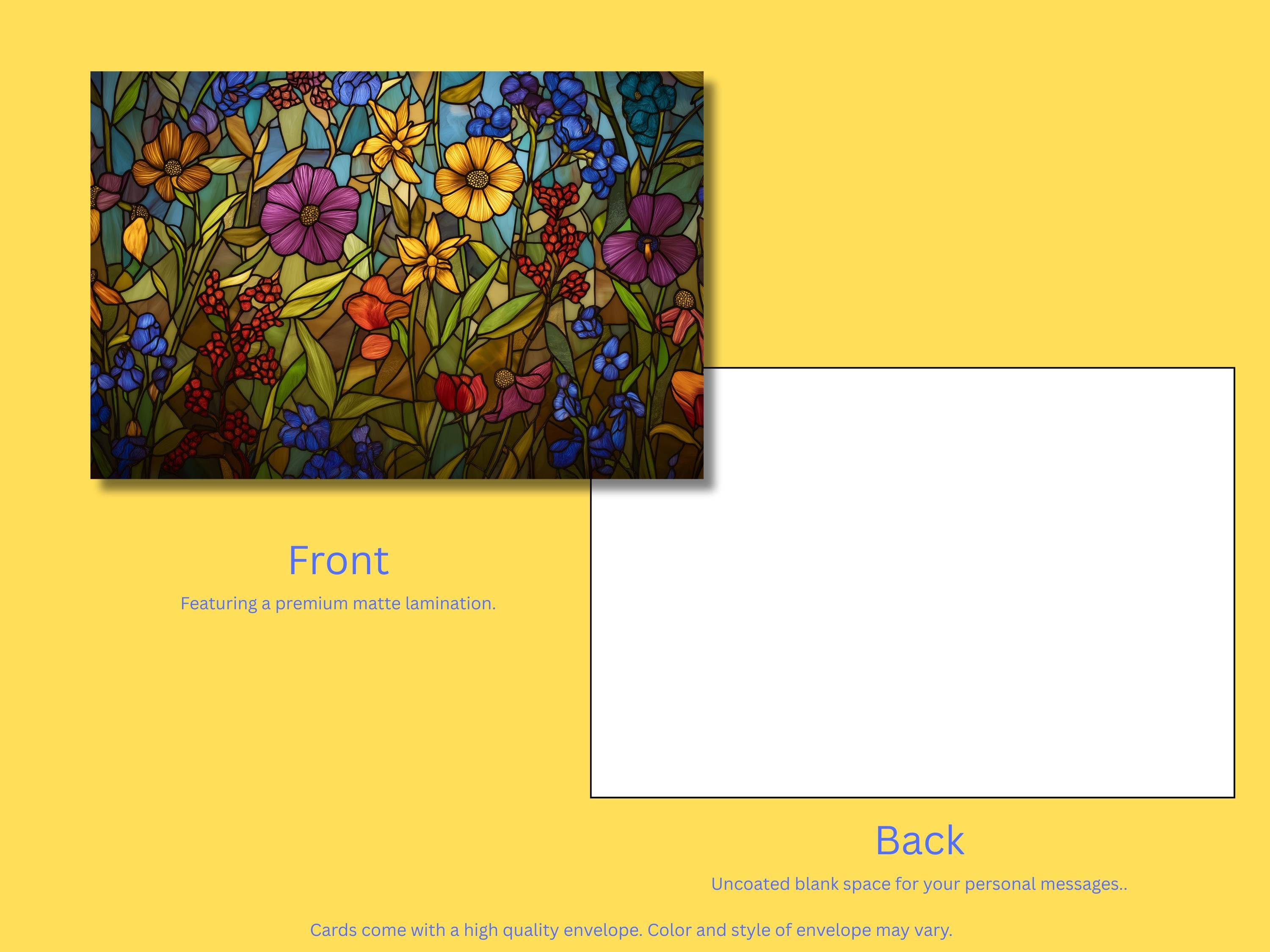 Floral Notecards with Envelope: Stained Glass Design, Blank Notecard, Any Occasion, Greeting Cards, Thank you Cards