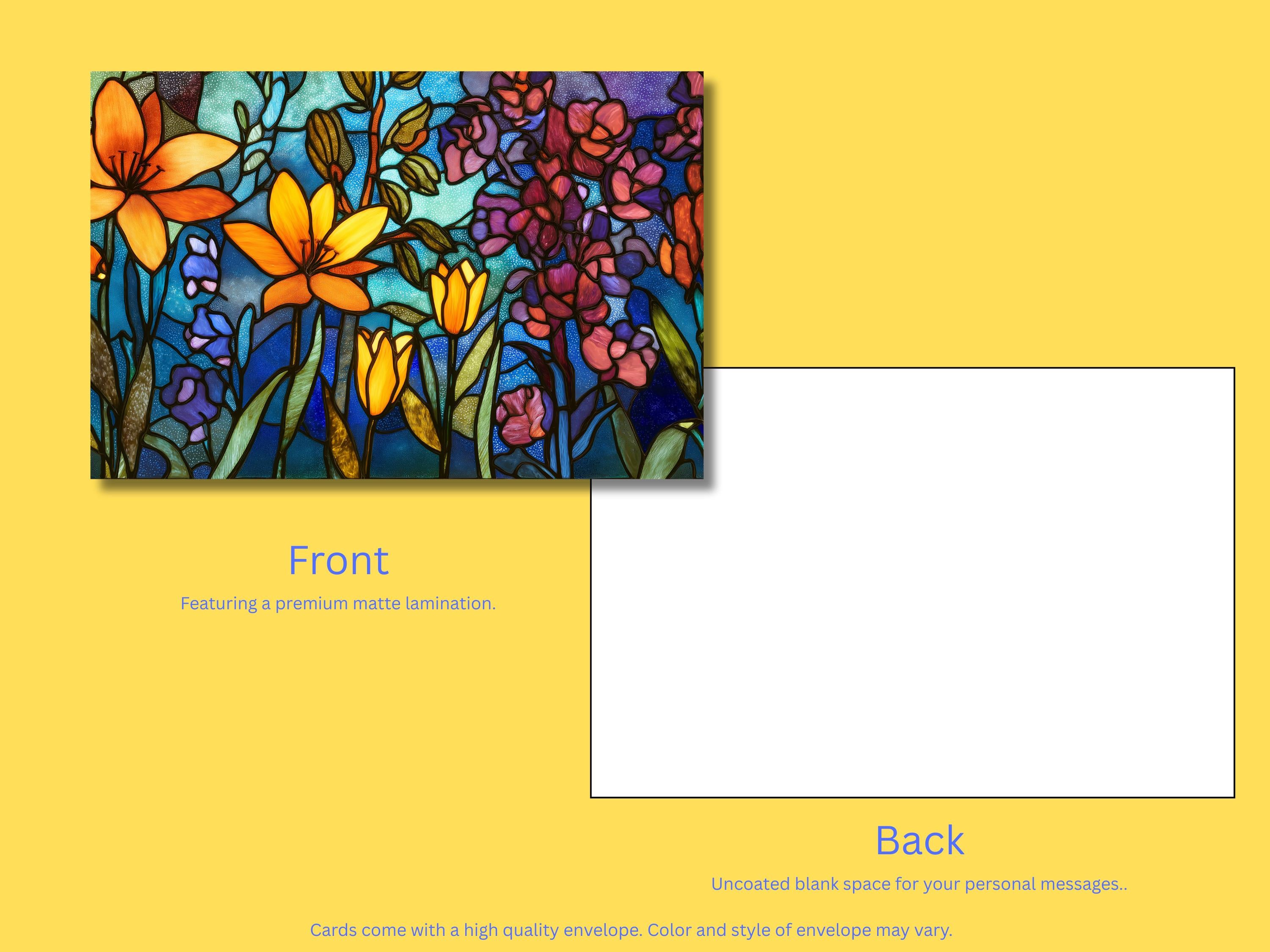 Floral Notecards with Envelope: Stained Glass Design, Blank Notecard, Any Occasion, Greeting Cards, Thank you Cards