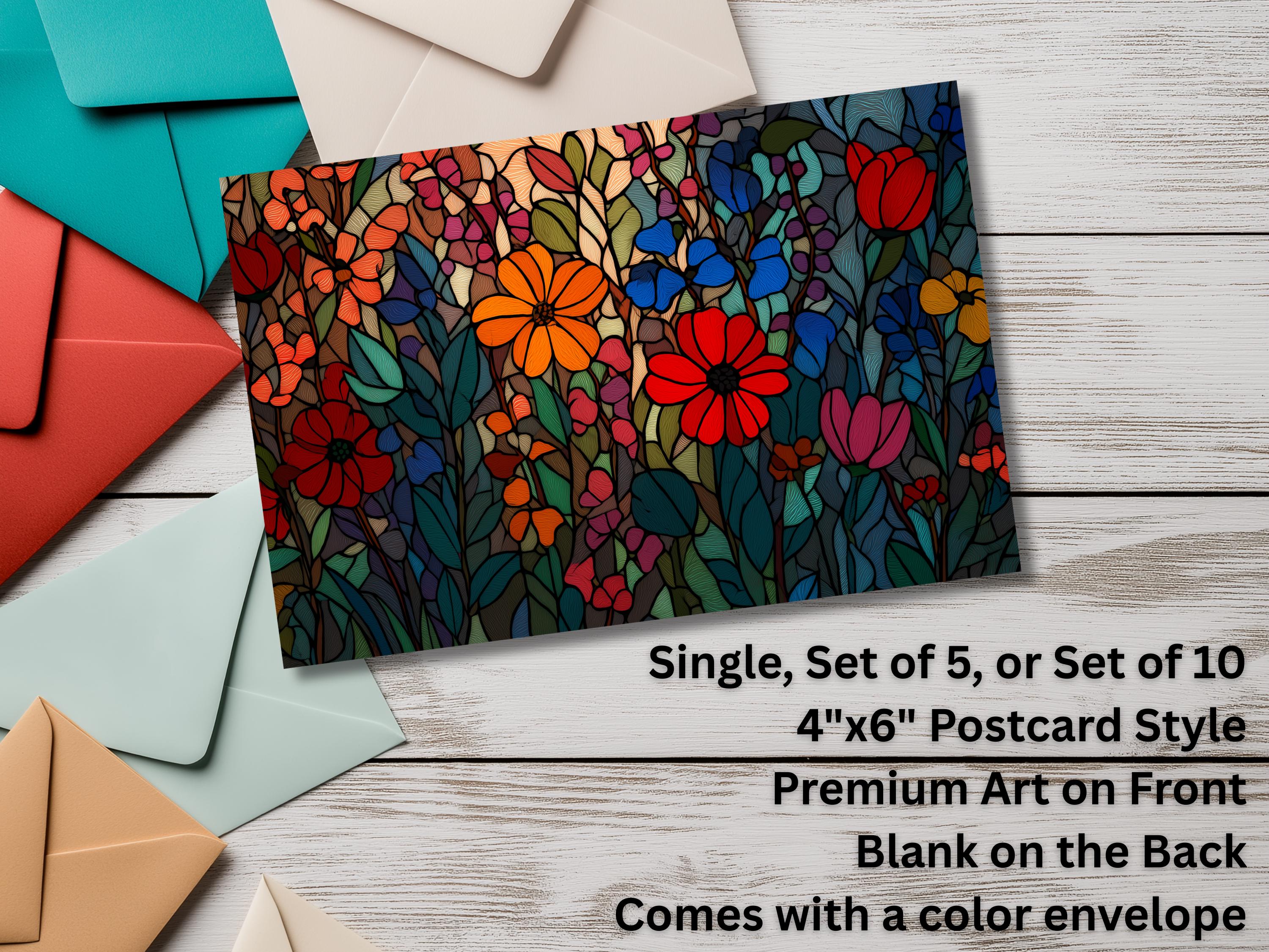 Floral Notecards with Envelope: Stained Glass Design, Blank Notecard, Any Occasion, Greeting Cards, Thank you Cards