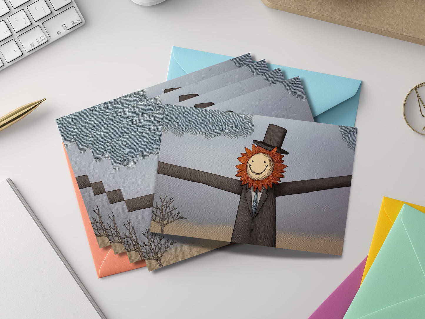 Whimsical Illustrated Notecard Set – Quirky Storybook Art Cards with Colored Envelopes