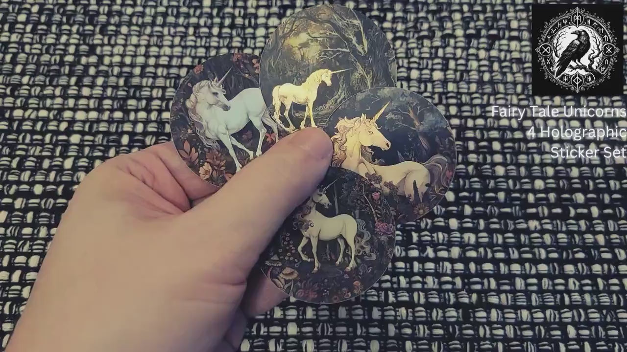 Fairy Tales Unicorn Sticker Set (Set of 4) - High Fantasy - Holographic Effect -