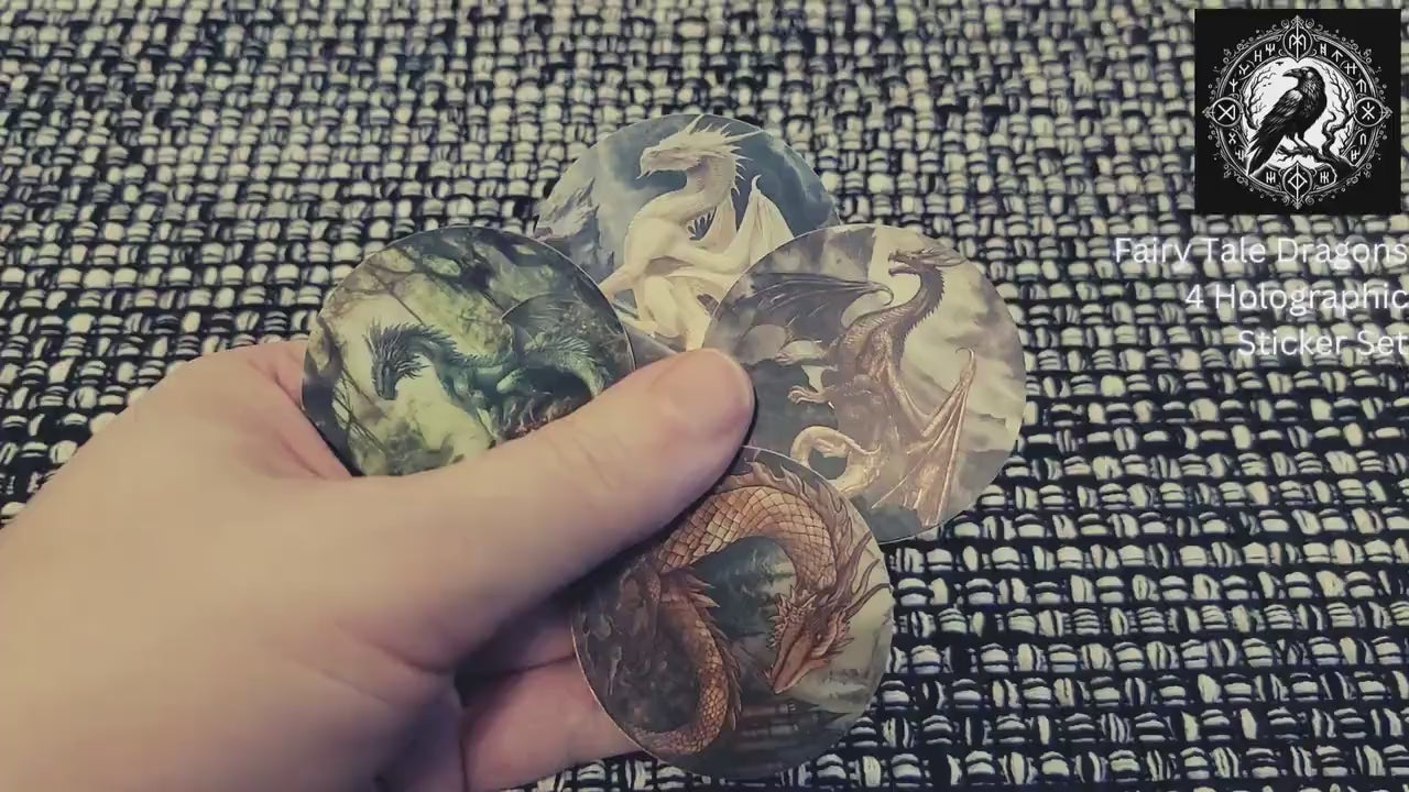 Fairy Tales Dragon Sticker Set (Set of 4) - High Fantasy - Holographic Effect