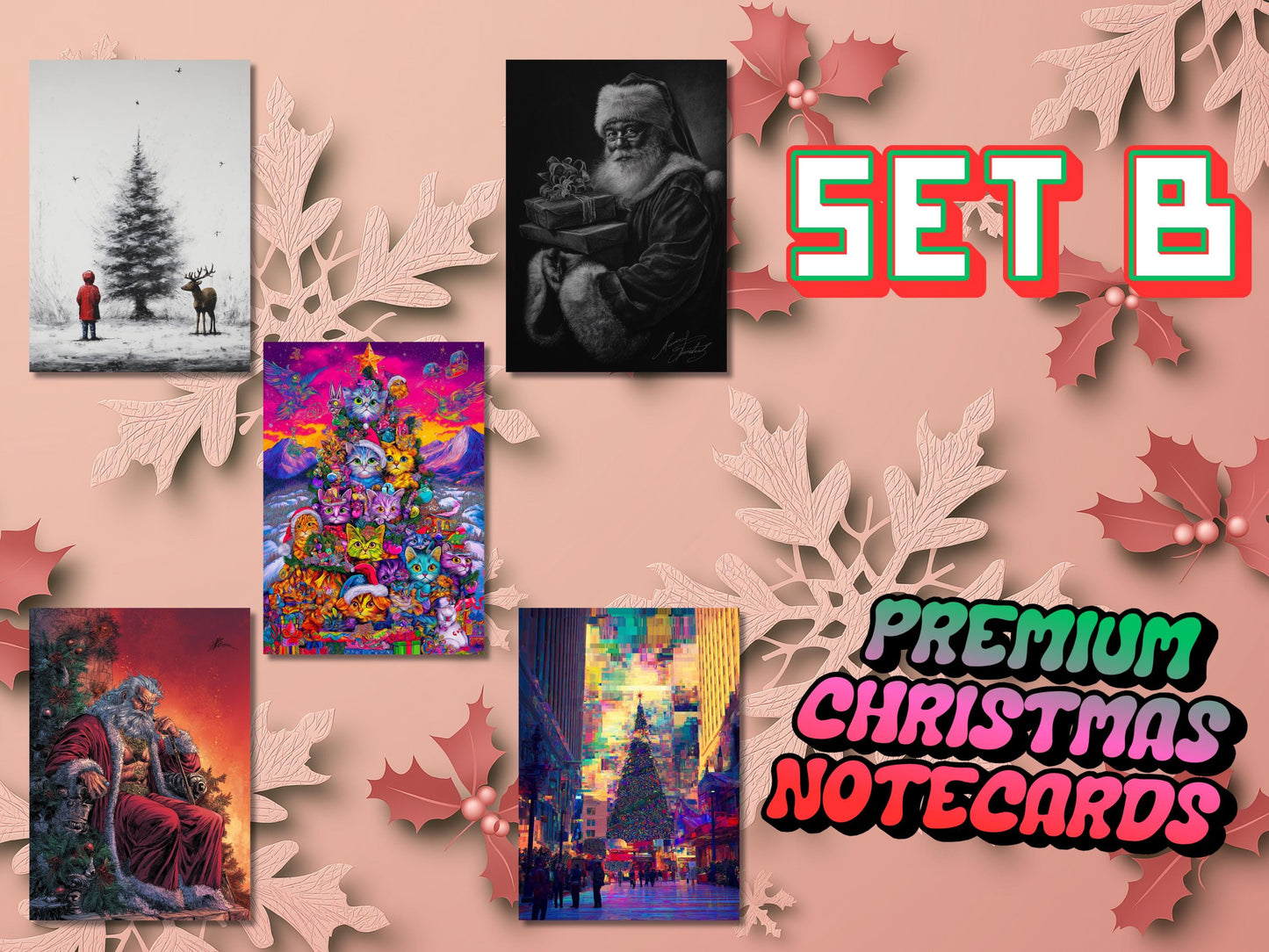 Unique Christmas Card Set: Art Print Quality, 15 Designs