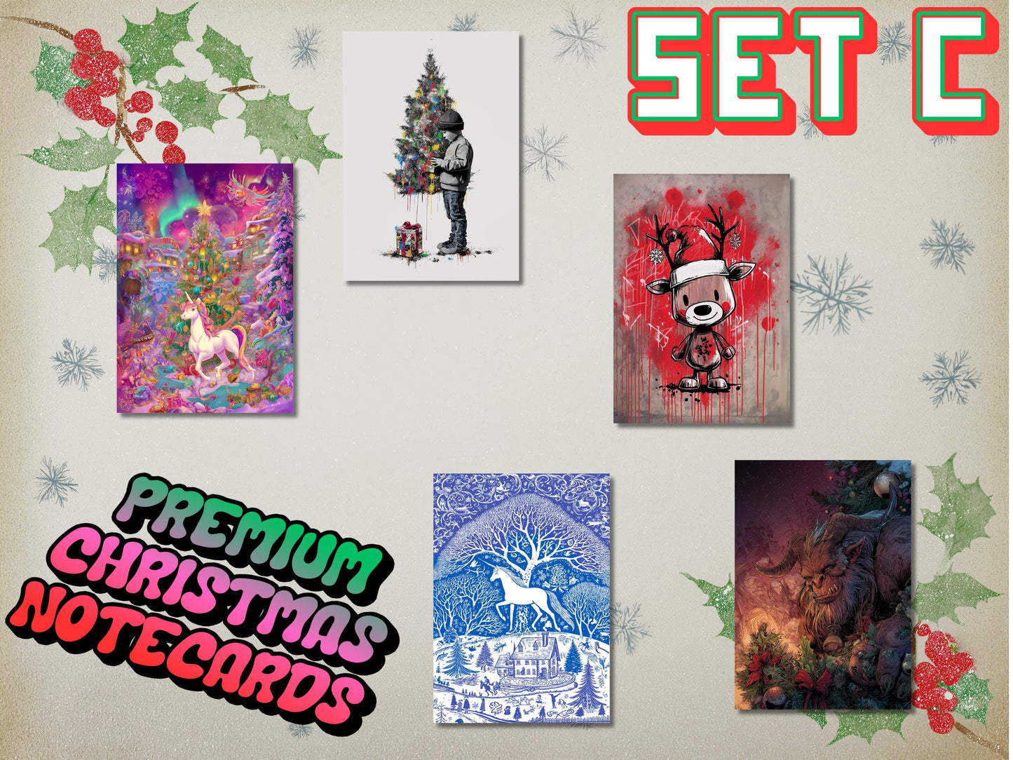 Unique Christmas Card Set: Art Print Quality, 15 Designs