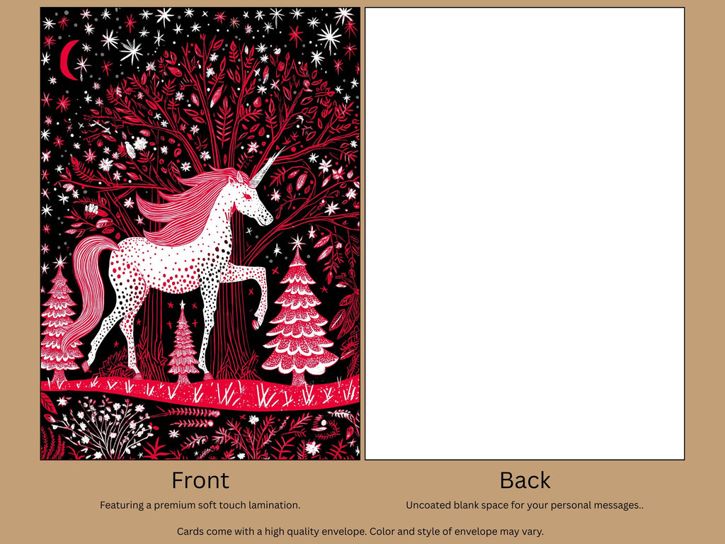 Red Unicorn Christmas Card: Art Print with Envelope