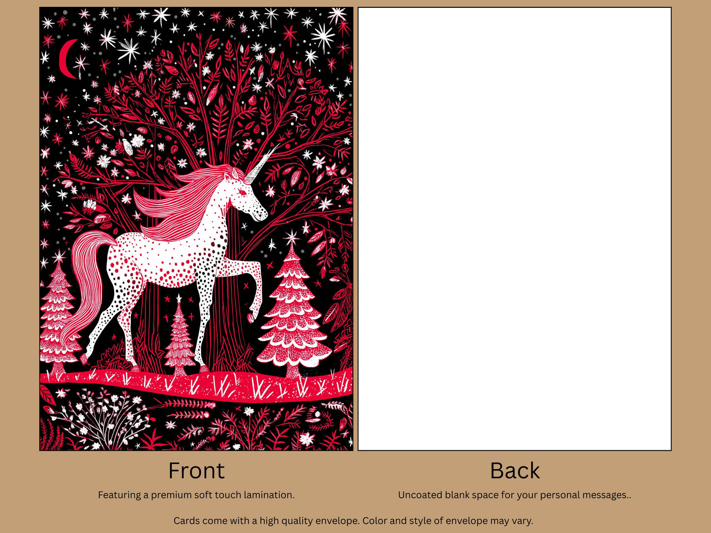 Red Unicorn Christmas Card: Art Print with Envelope