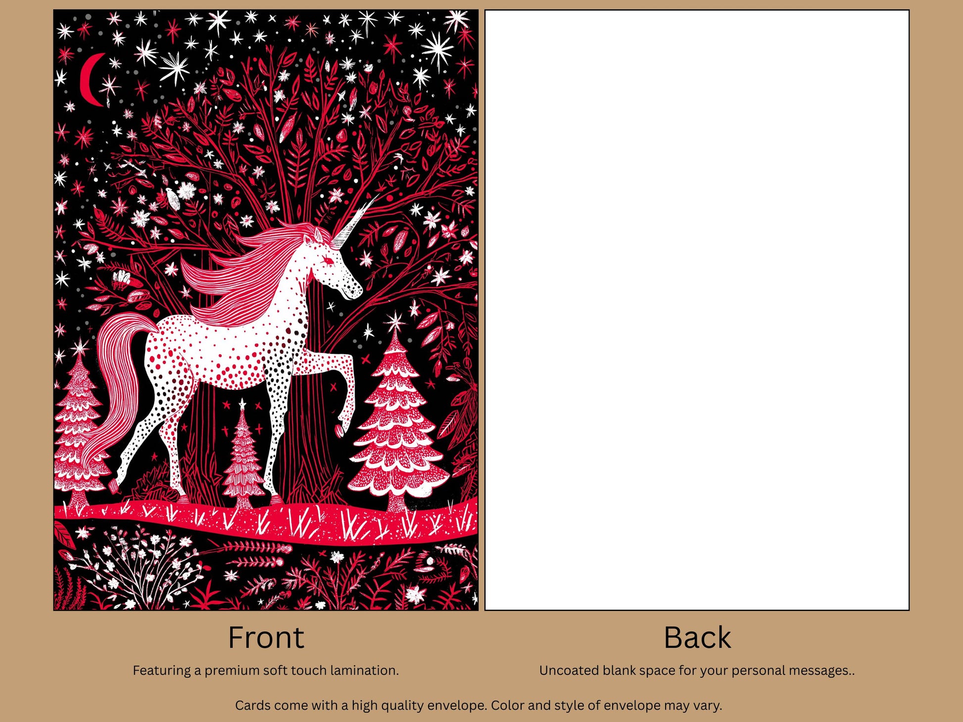 Red Unicorn Christmas Card: Art Print with Envelope
