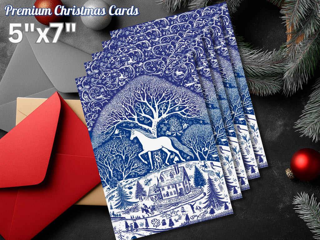 Unicorn Christmas Card: Blue Art Print with Envelope