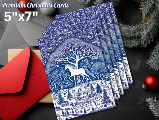 Unicorn Christmas Card: Blue Art Print with Envelope