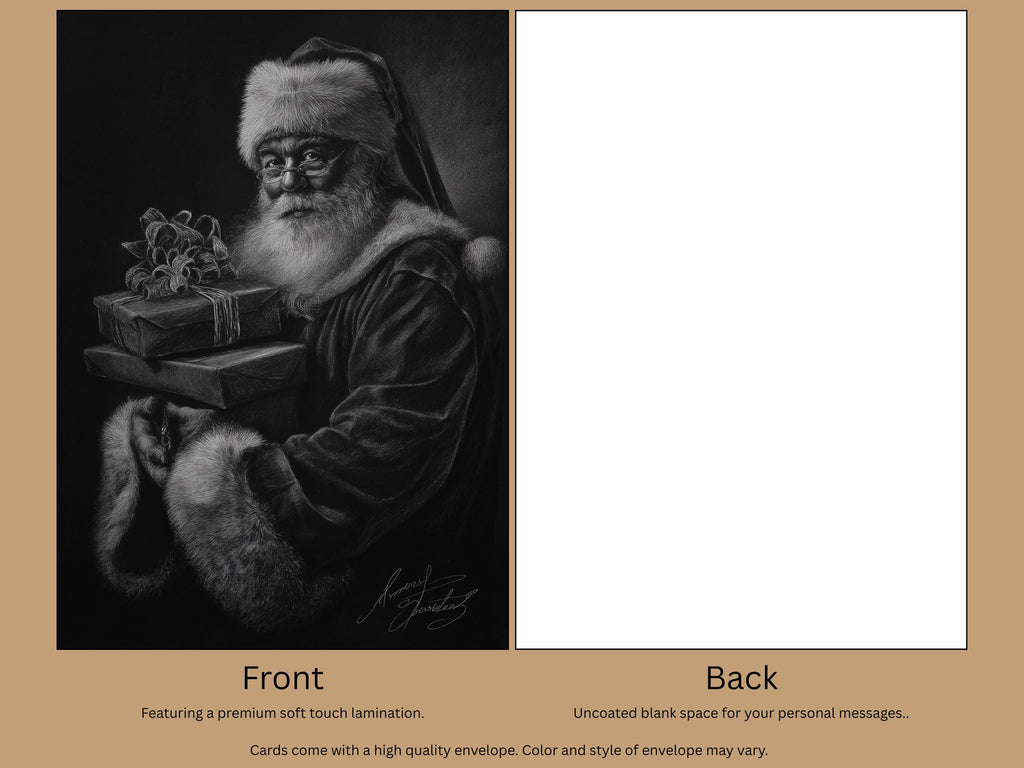 Cute Christmas Card, Santa in Black and White, Art Print Christmas Card