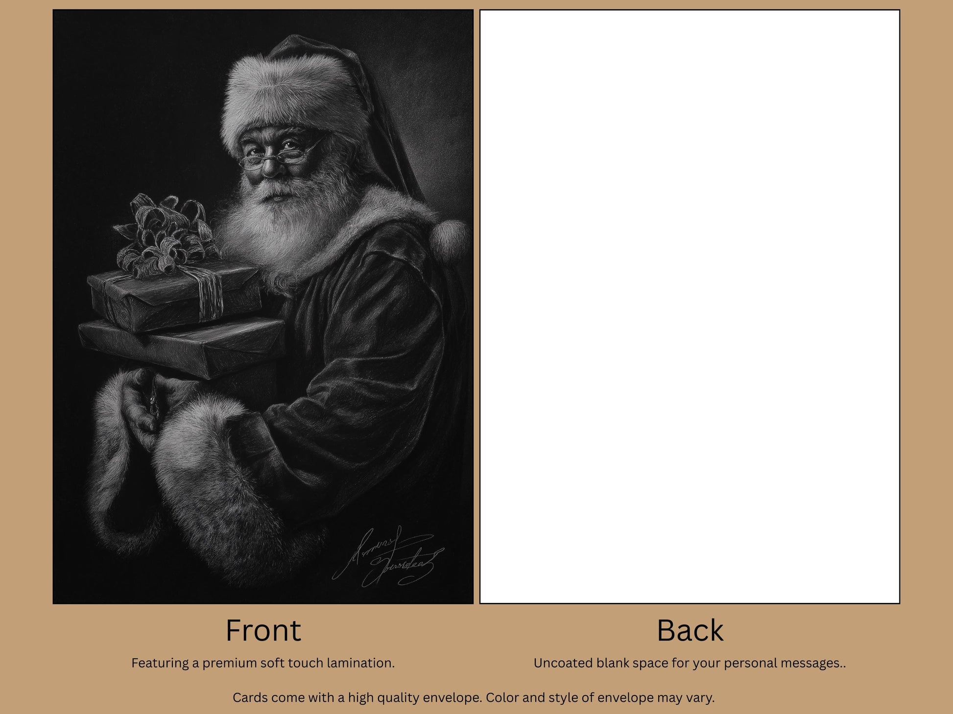 Santa Christmas Card, Classic Black and White Art Print