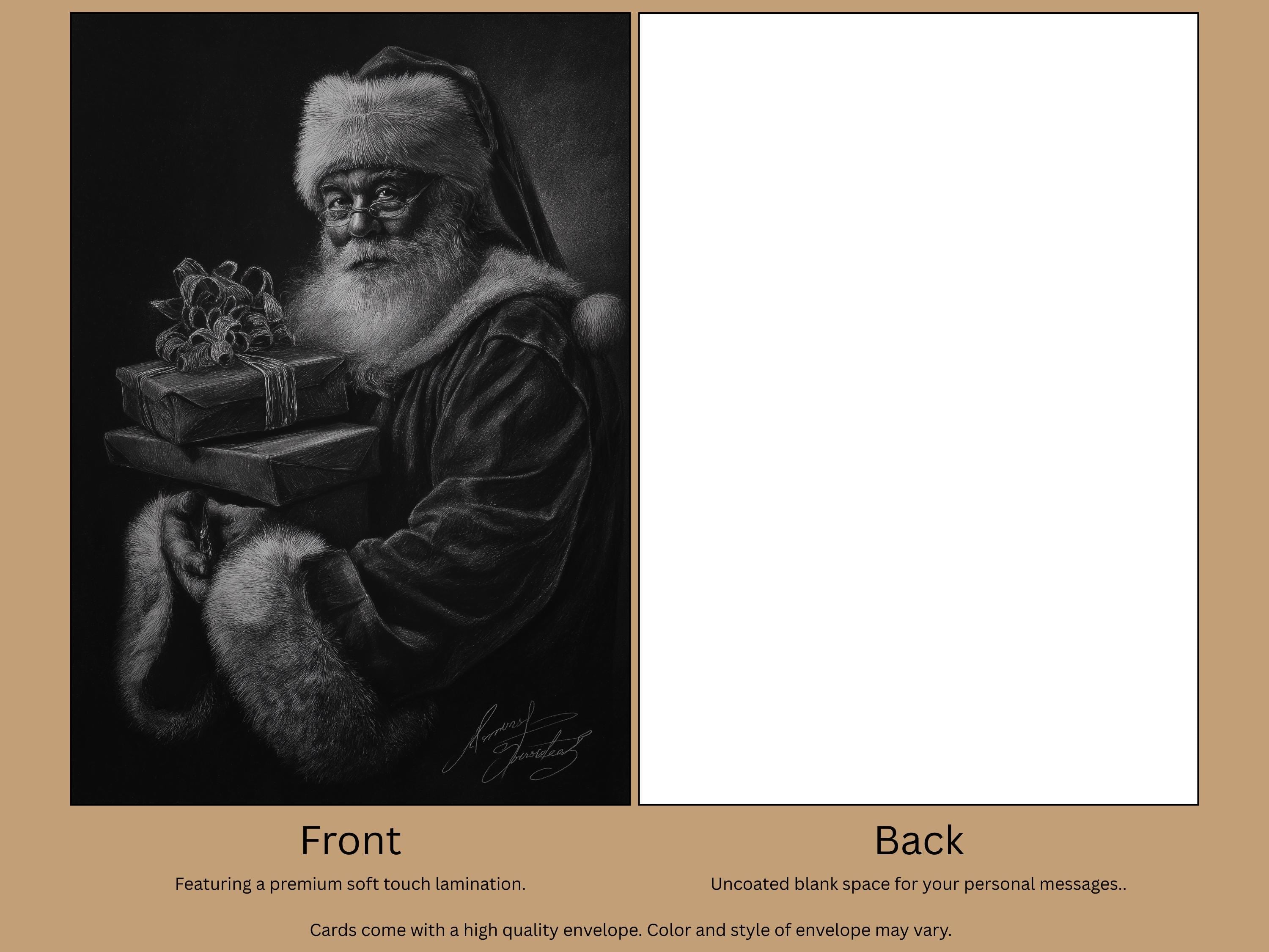 Cute Christmas Card, Santa in Black and White, Art Print Christmas Card