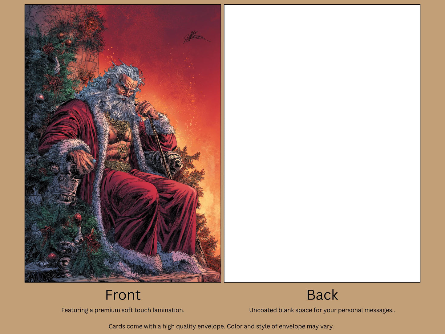 Buff Santa Christmas Card: Art Print on 130lb Card Stock
