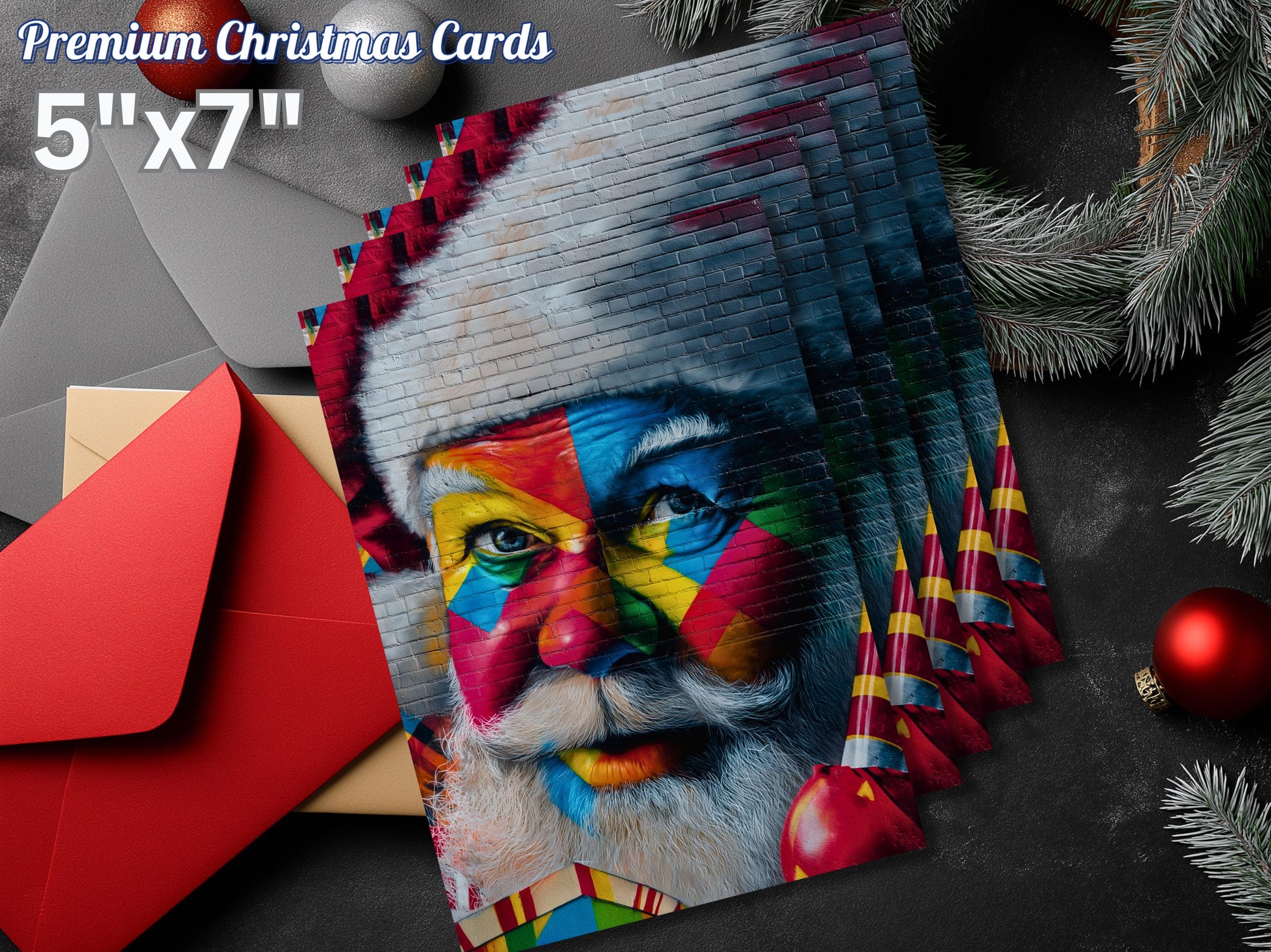 Colorful Santa Art Print Christmas Card