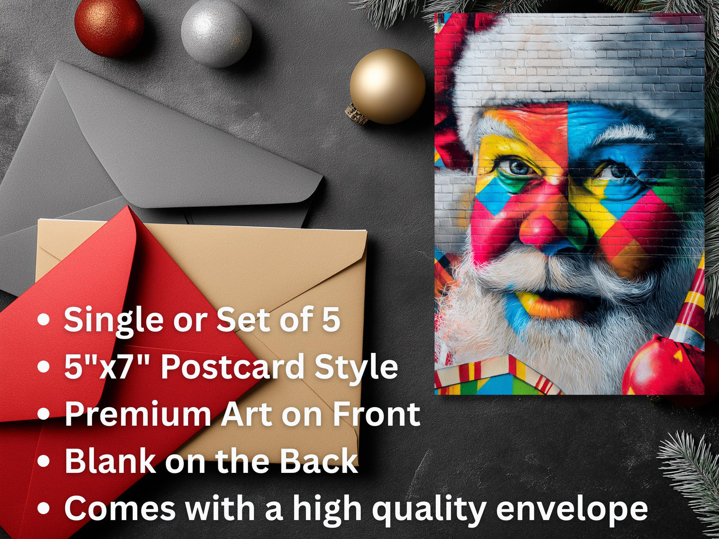 Colorful Santa Art Print Christmas Card