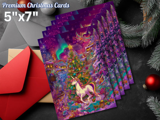 Unicorn Christmas Card: Colorful Art Print with Envelope
