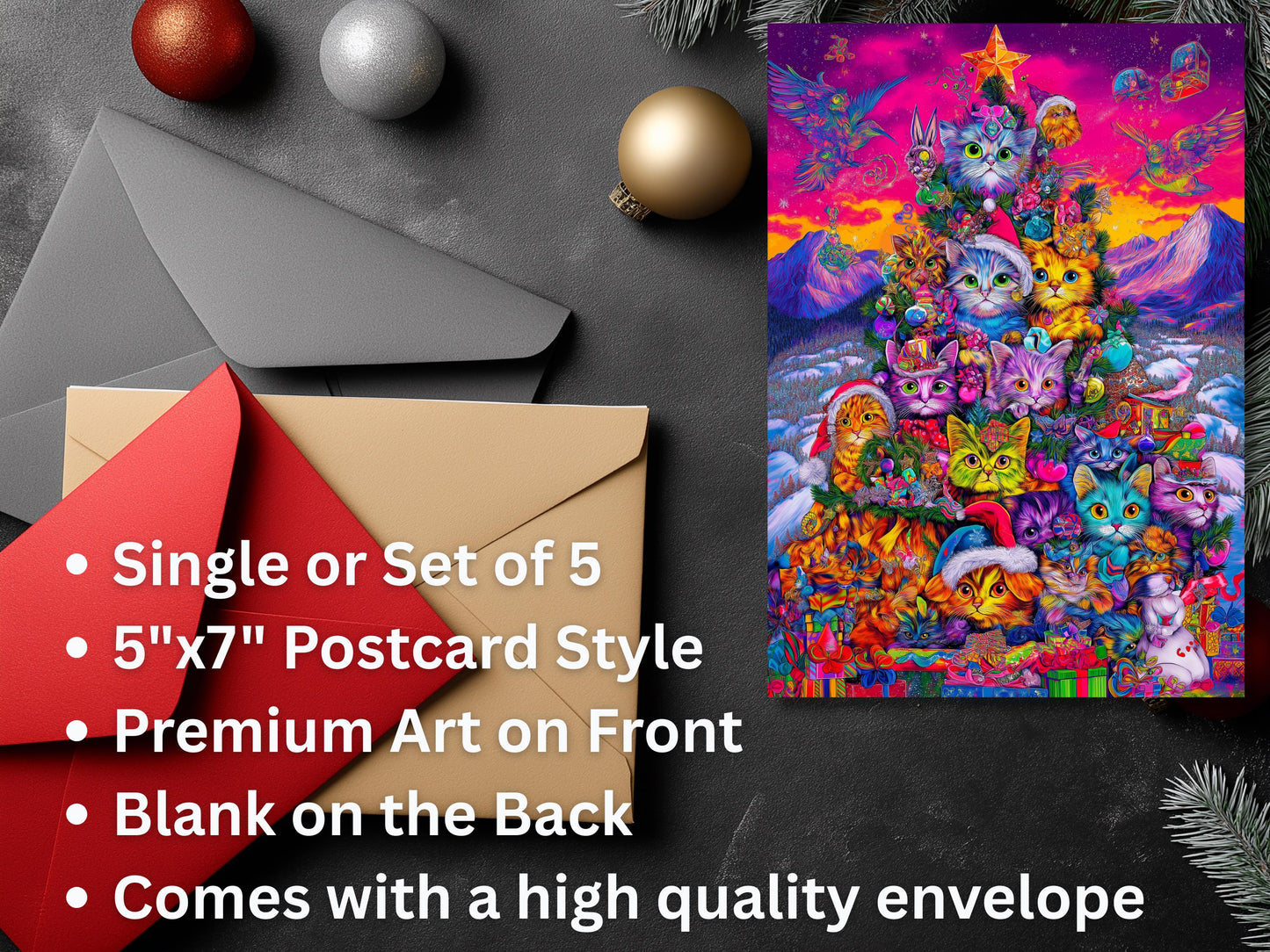 Cat Christmas Tree Art Print Card