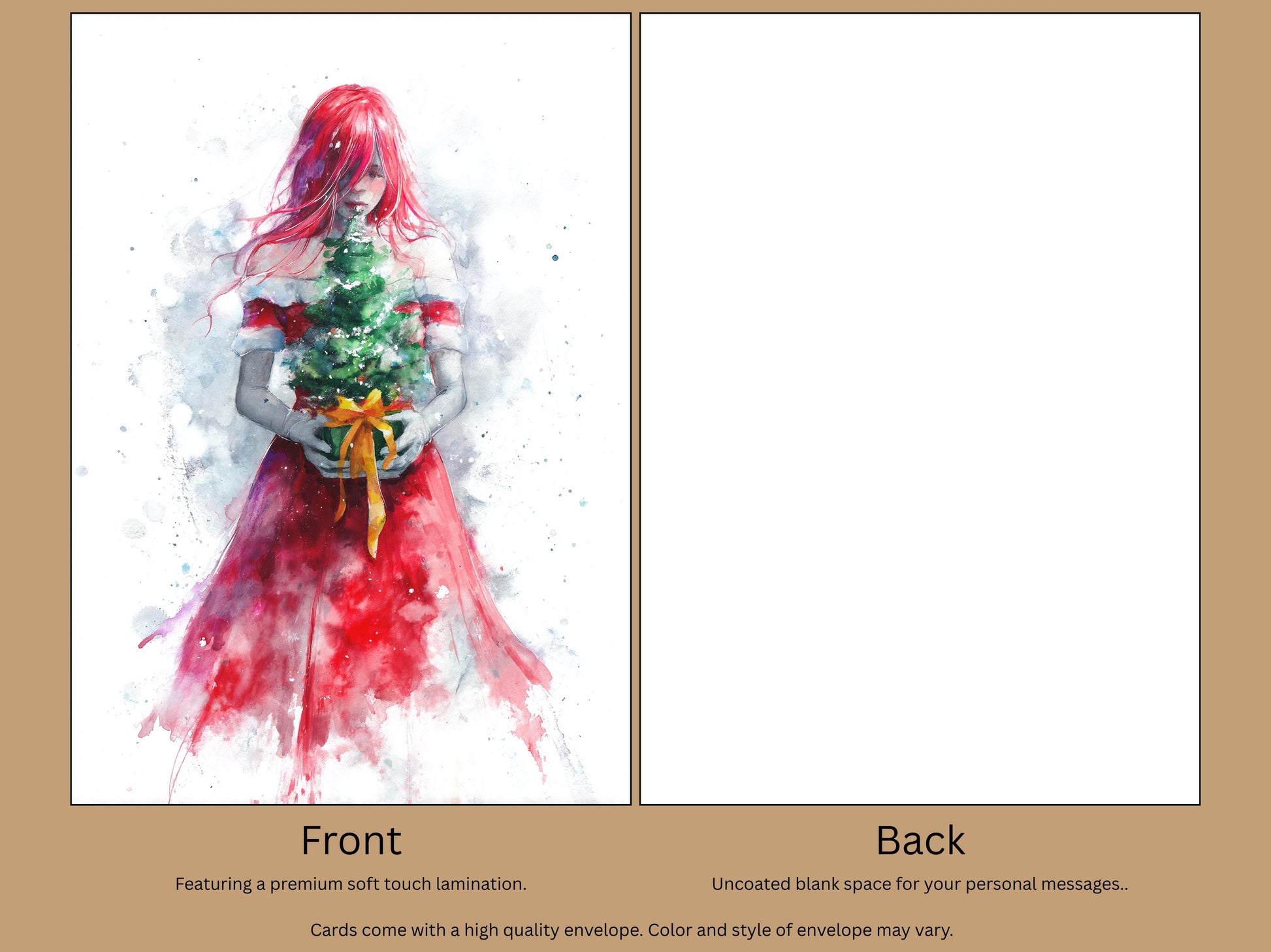 Crimson Women Christmas Card: Crimson Art Print, Blank Inside