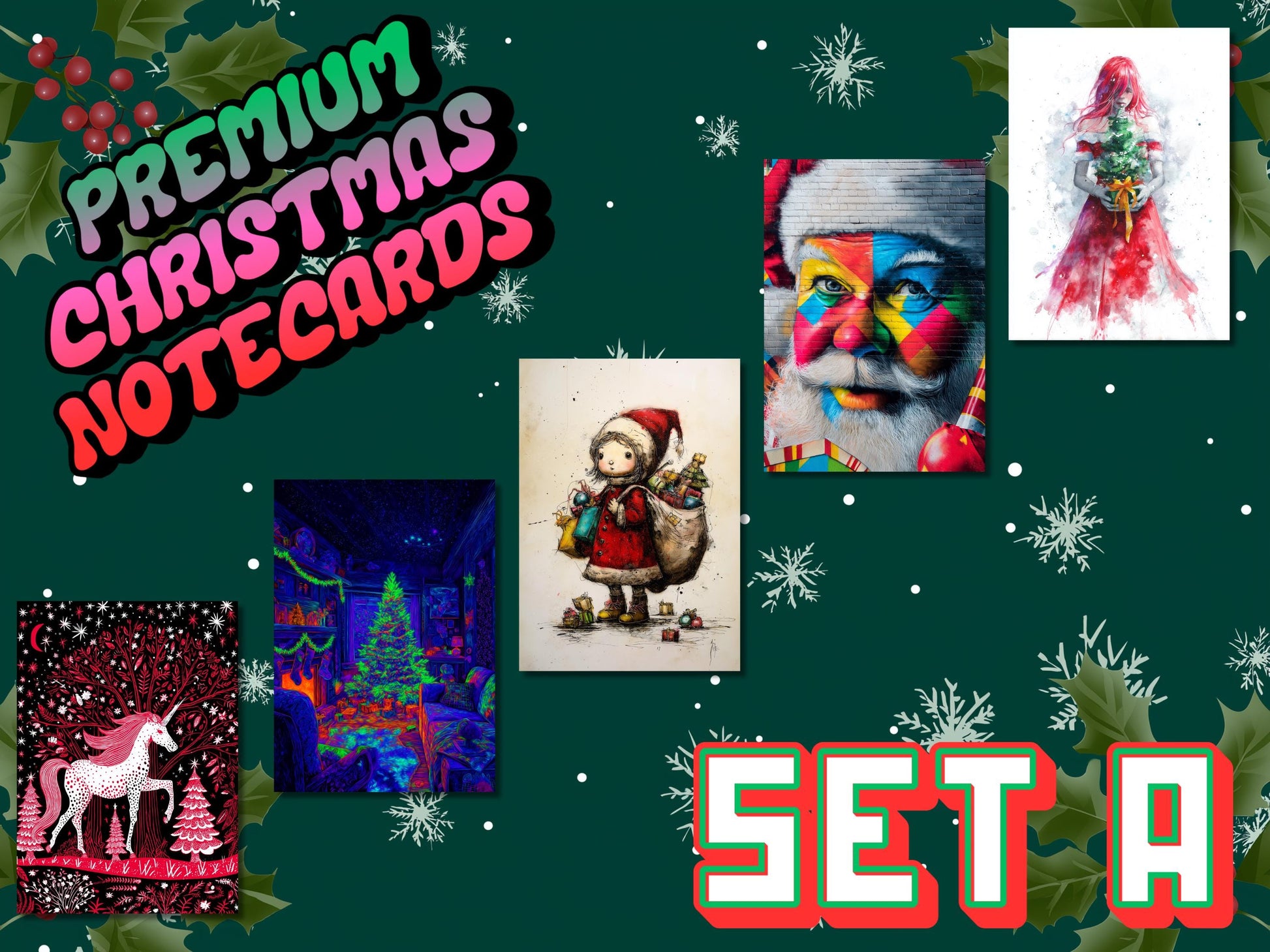 Unique Christmas Card Set: Art Print Quality, 15 Designs