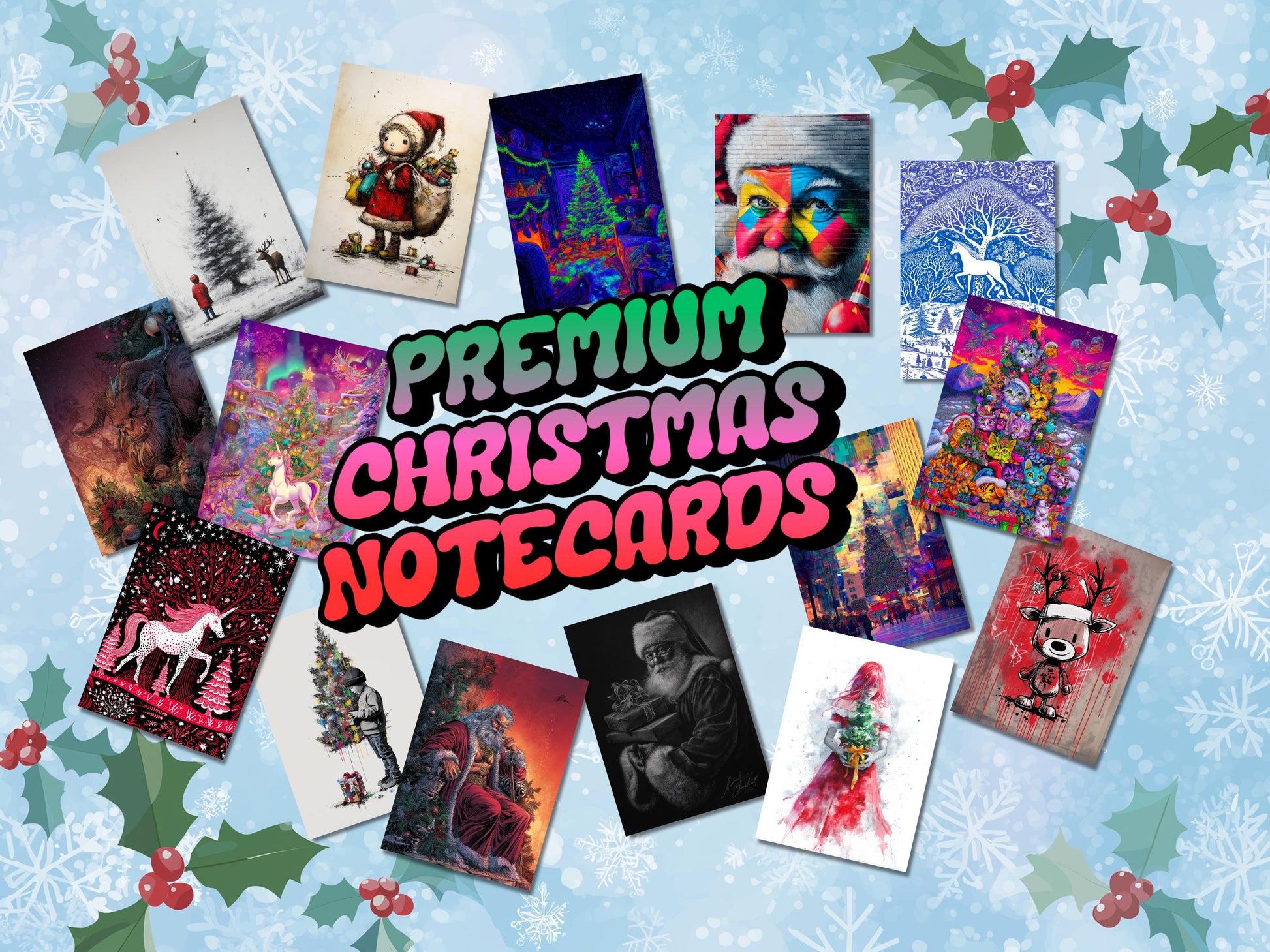 Unique Christmas Card Set: Art Print Quality, 15 Designs
