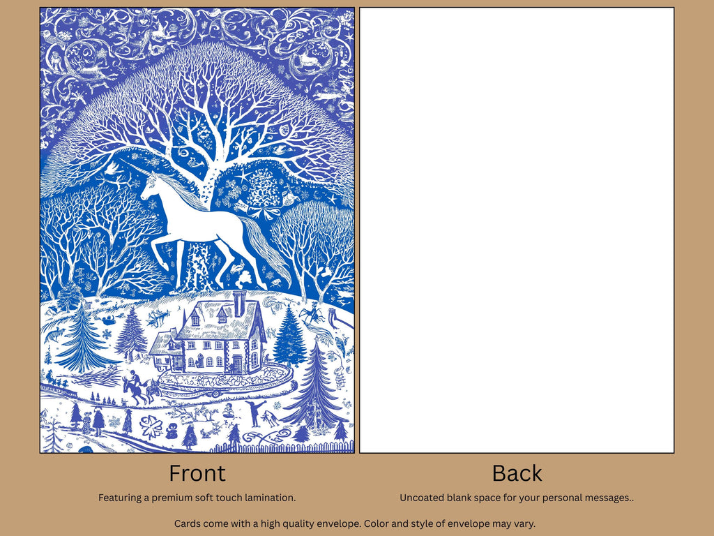 Unicorn Christmas Card: Blue Art Print with Envelope