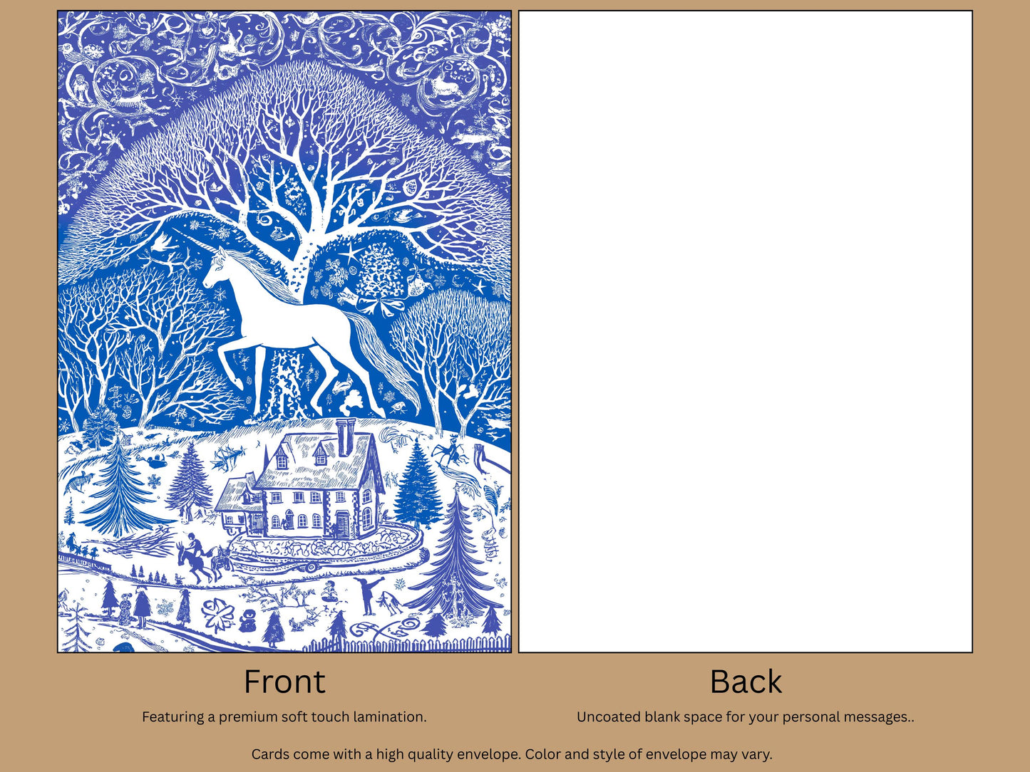Unicorn Christmas Card: Blue Art Print with Envelope