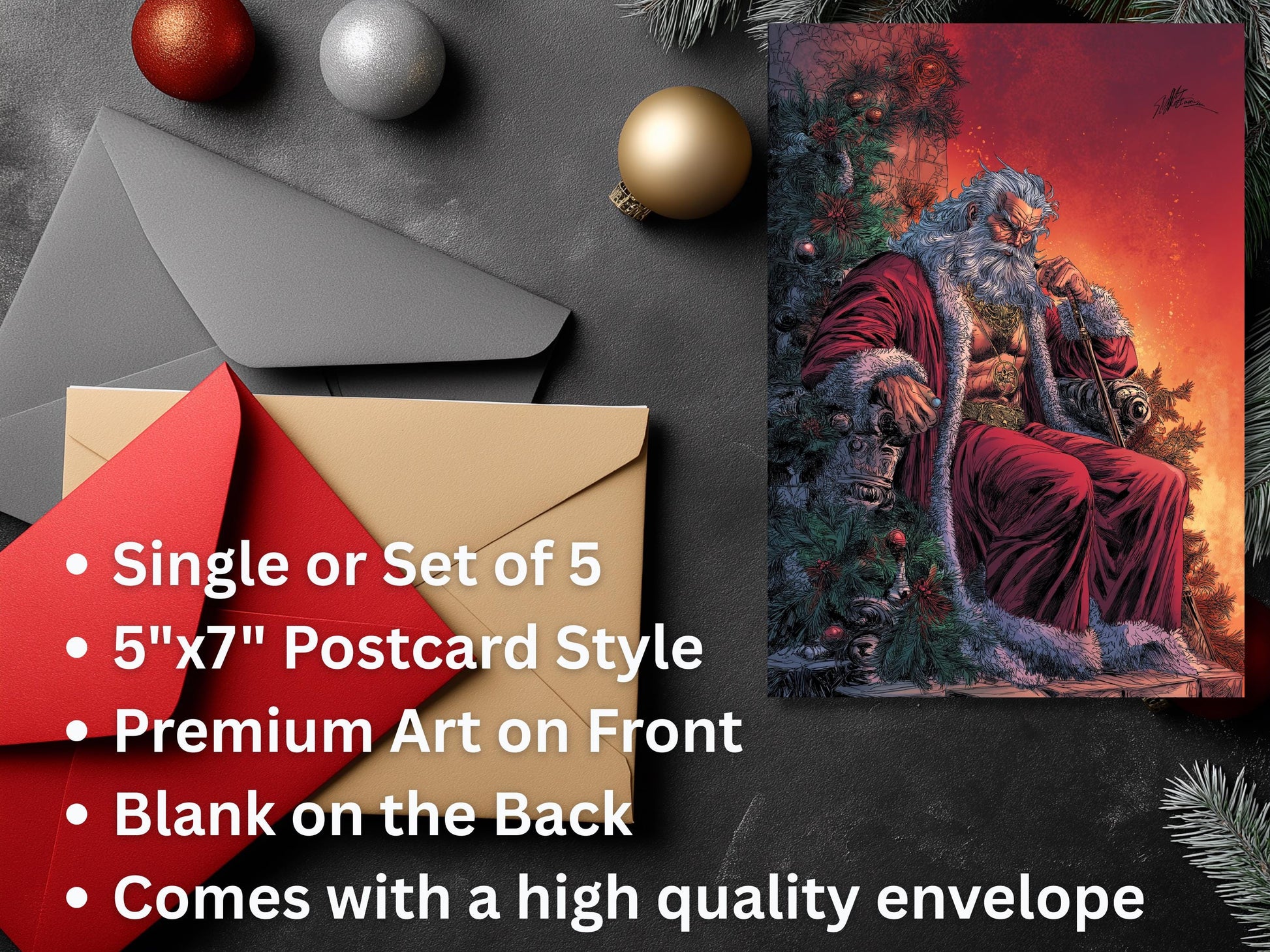 Buff Santa Christmas Card: Art Print on 130lb Card Stock