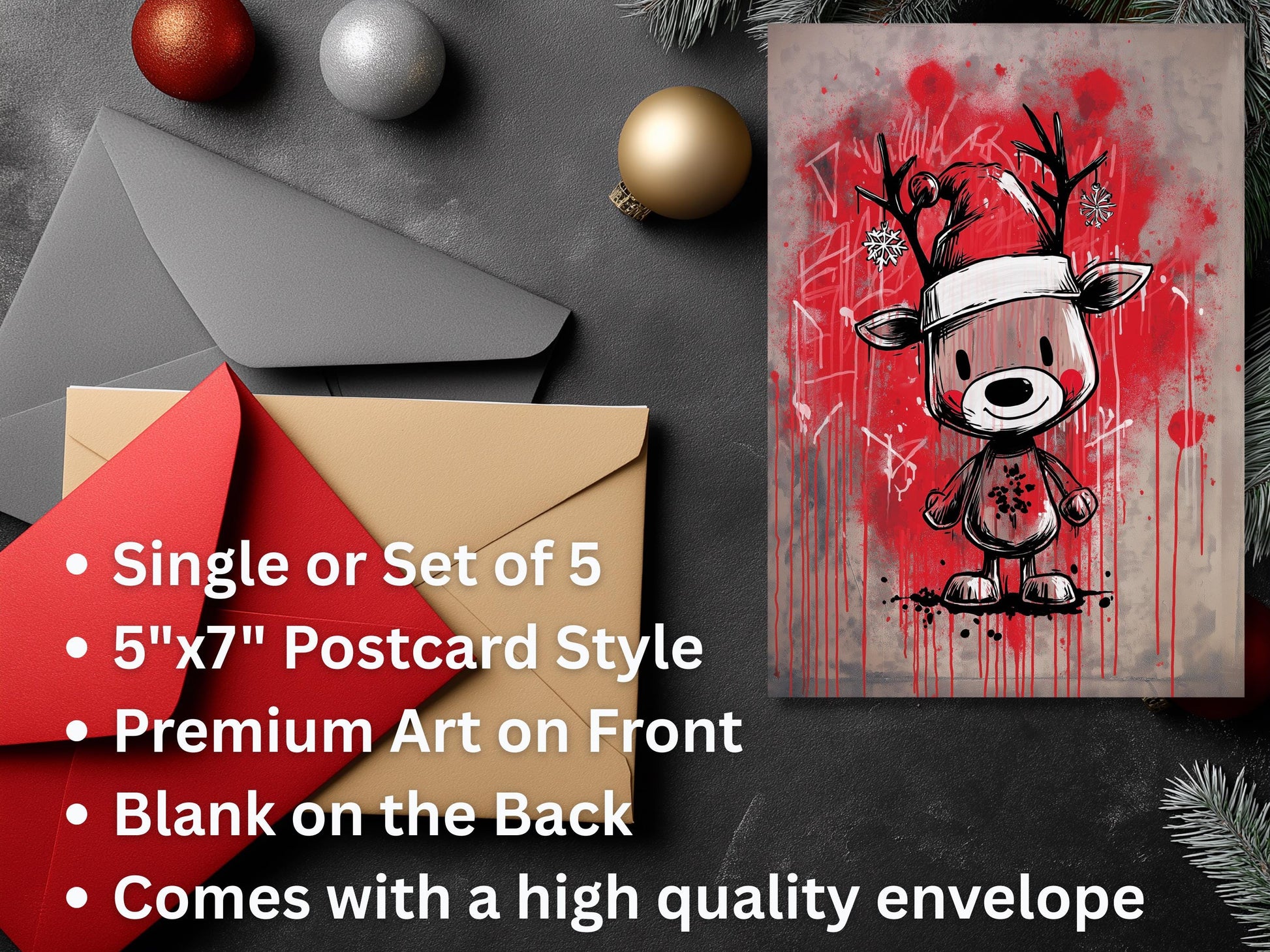 Graffiti Reindeer Christmas Card, Santa Art Print